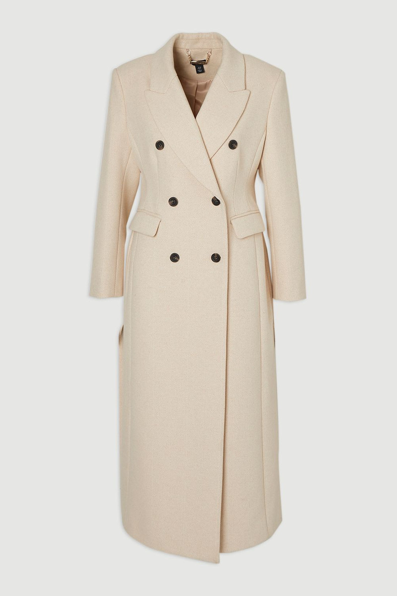 Plus Size Stripe Wool Double Breasted Tailored Maxi Coat 4