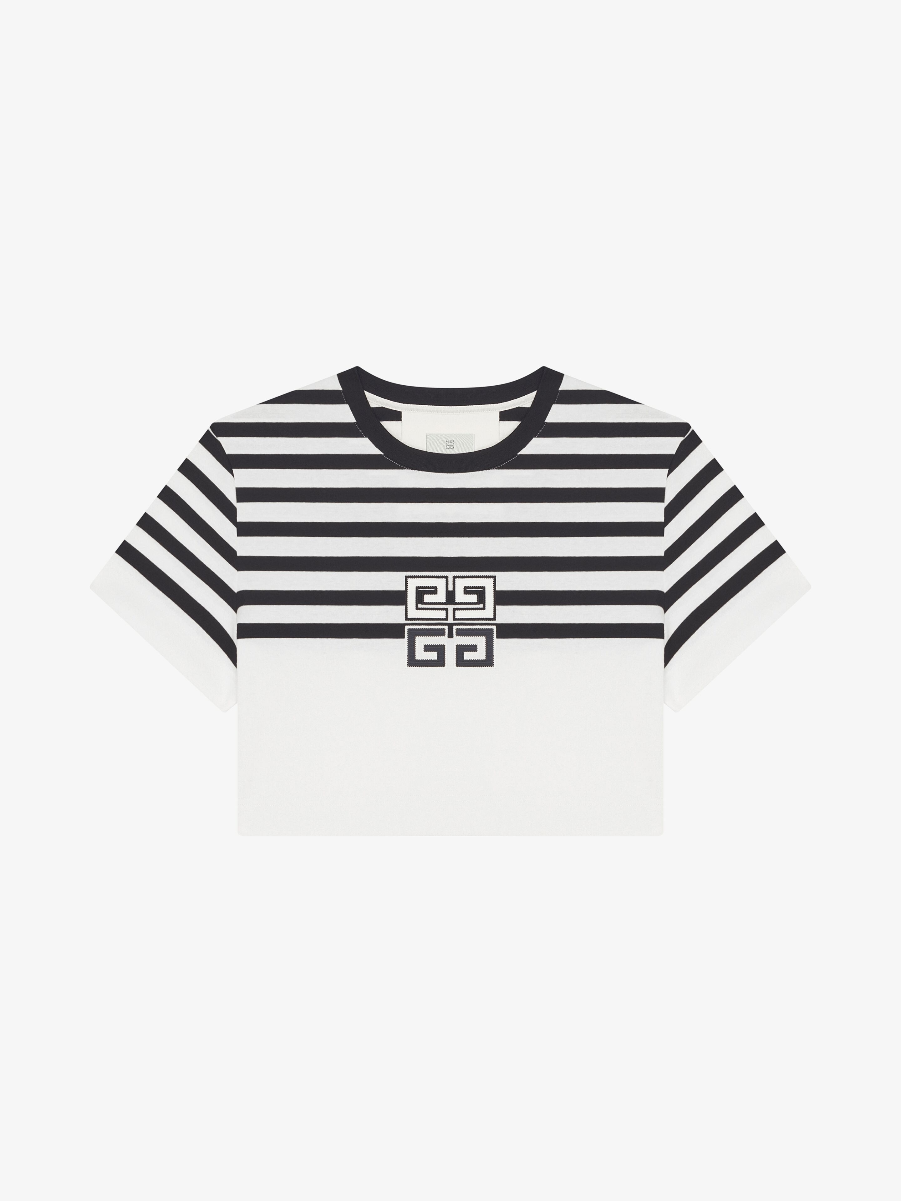 4G CROPPED T-SHIRT IN COTTON WITH STRIPES - 1