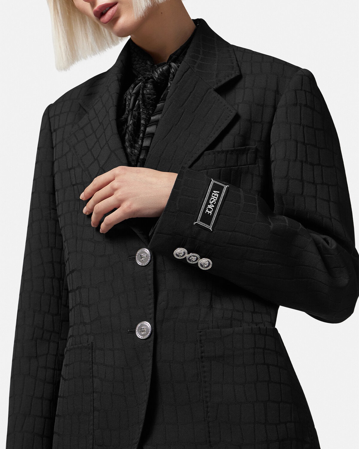 Croc-Jacquard Single-Breasted Blazer - 5