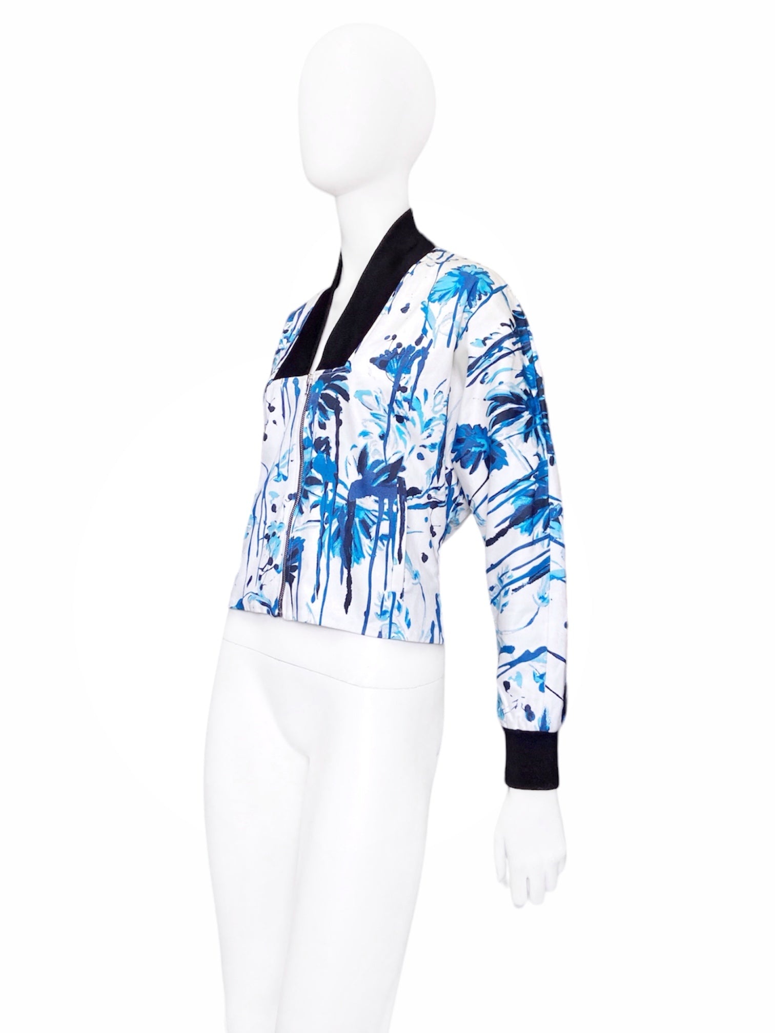 Jean Paul Gaultier Spring 2015 Blue Floral Cropped Bomber 40 - 2