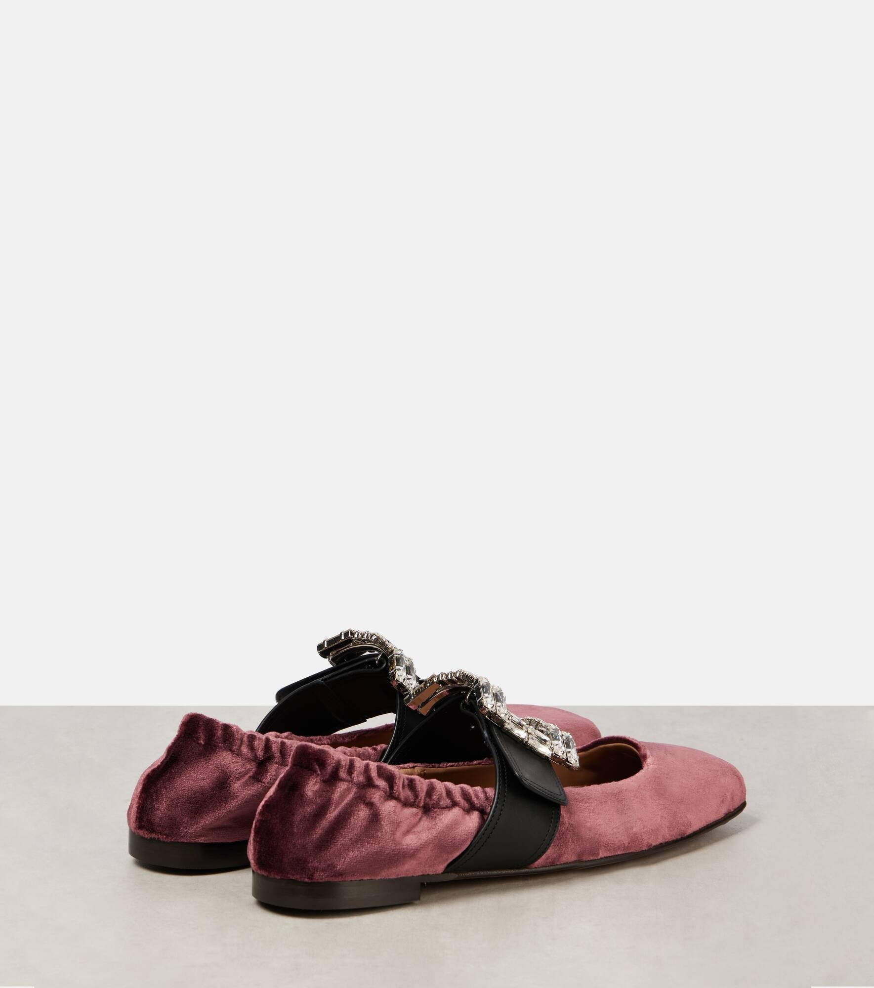 Embellished leather-trimmed velvet flats - 2
