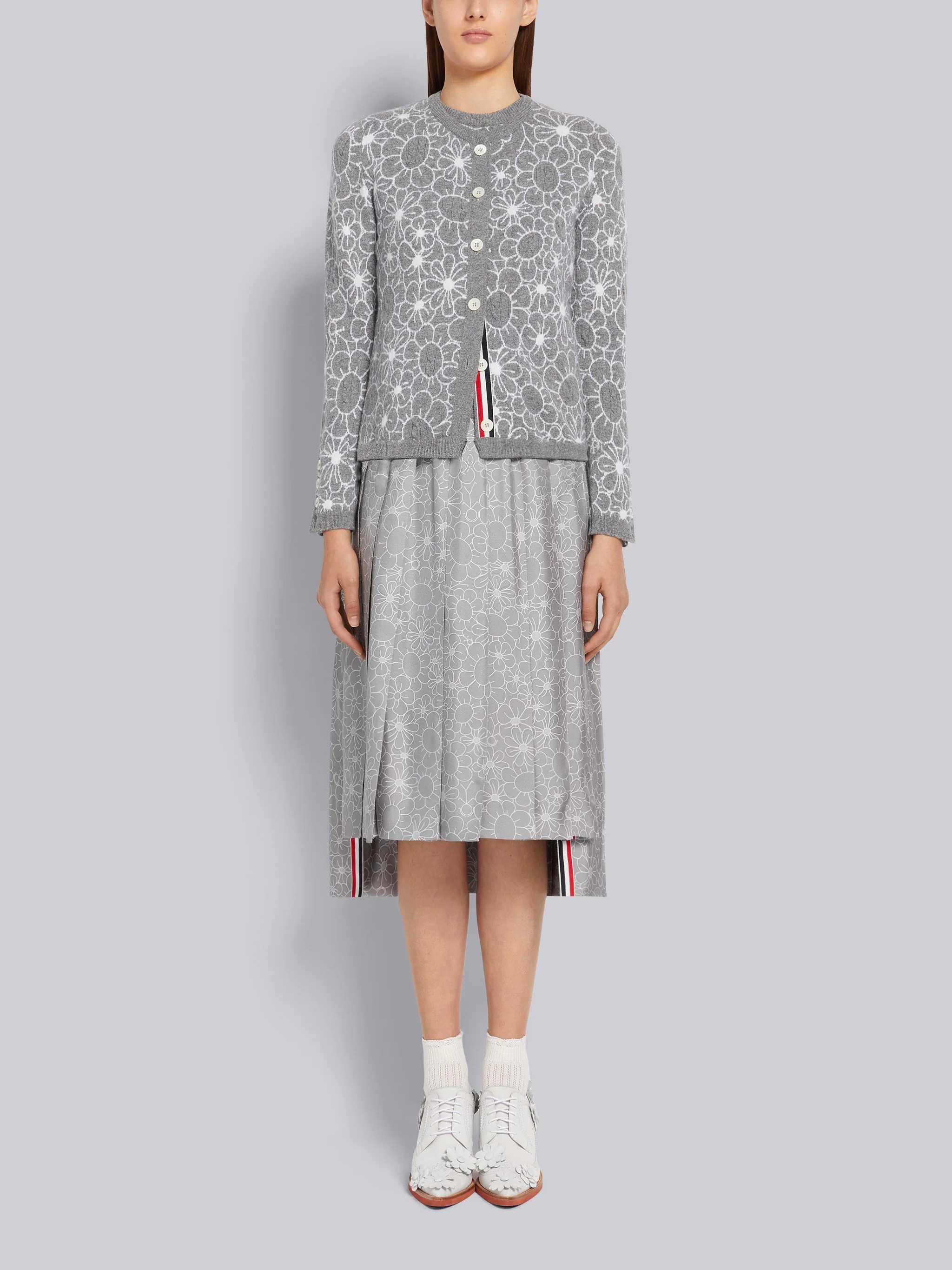 Light Grey Cashmere Floral Toile Intarsia Shell Top - 4