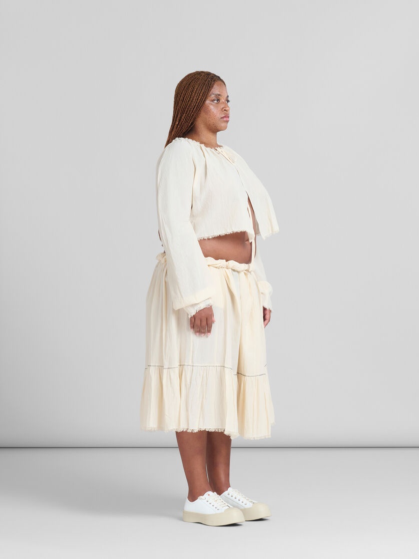 LIGHT BEIGE ORGANIC CHEESECLOTH SKIRT WITH FLOUNCE - 5