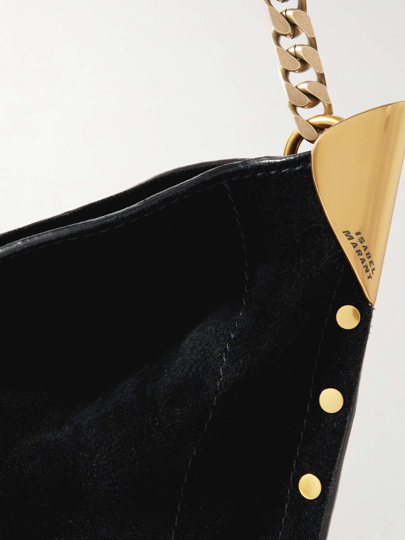 Oskan leather-trimmed tasseled studded suede shoulder bag Black - 4
