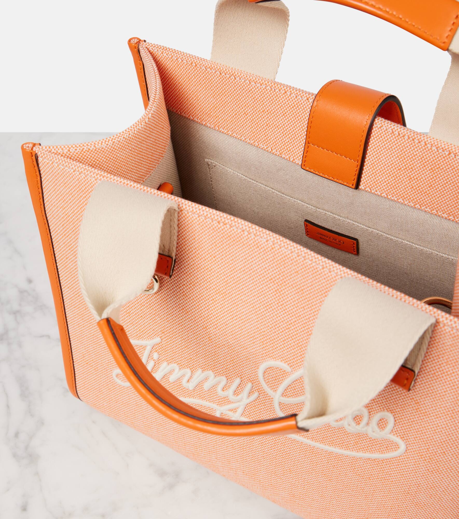 Logo leather-trimmed canvas tote bag - 3