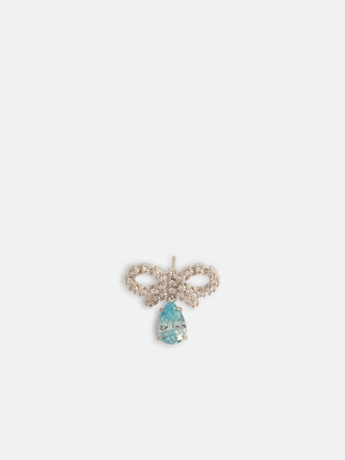 'MICRO BOW BLUE DROPLET' SILVER BRASS EARRINGS - 3