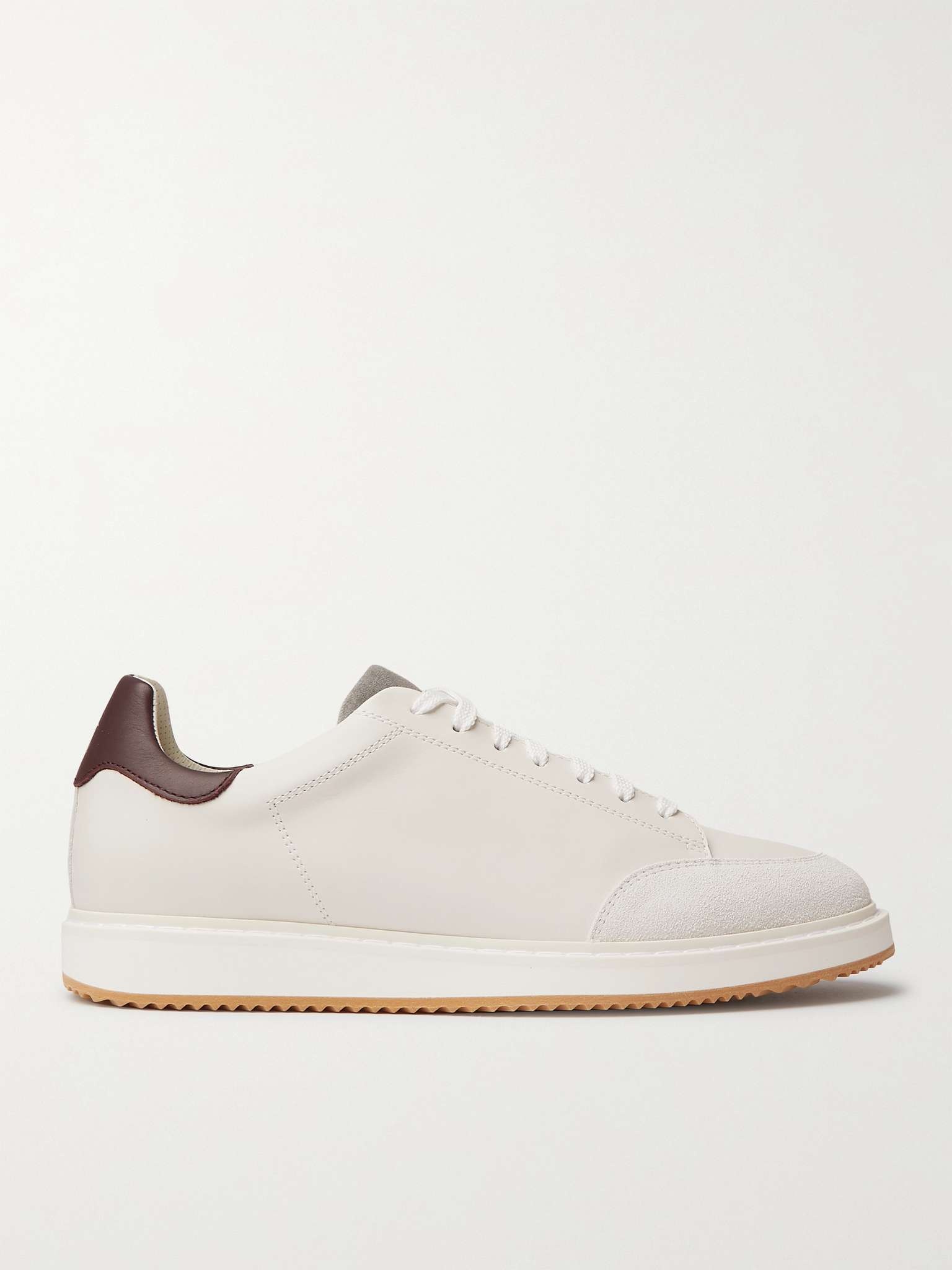 Suede-Trimmed Leather Sneakers - 1