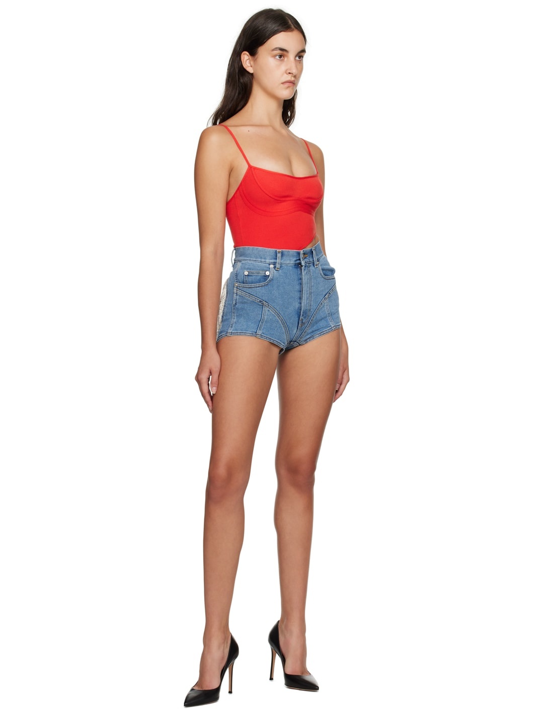 Blue Crystal Fringe Denim Shorts - 4