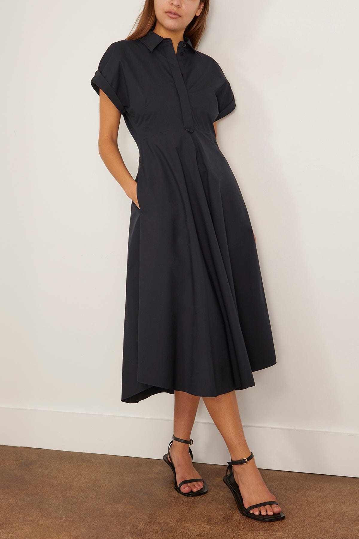 Poplin Power Dress in Midnight - 3