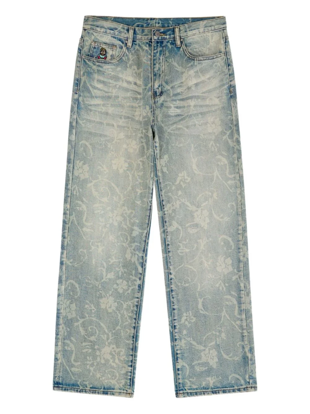 floral-pattern jeans - 1