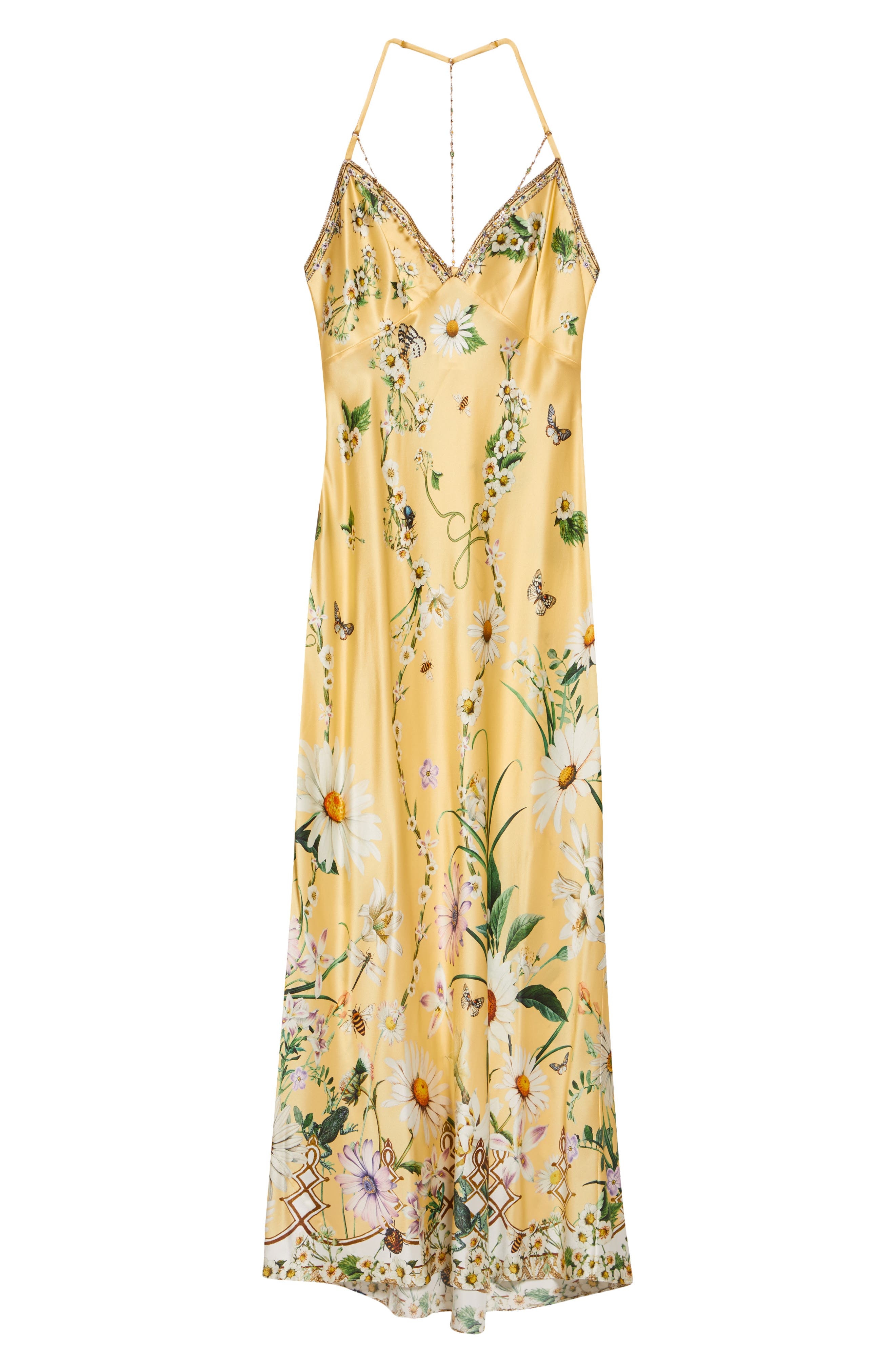 Camilla Chain Detail Bias Cut Silk Charmeuse Slipdress in Daisy Chains at Nordstrom - 5