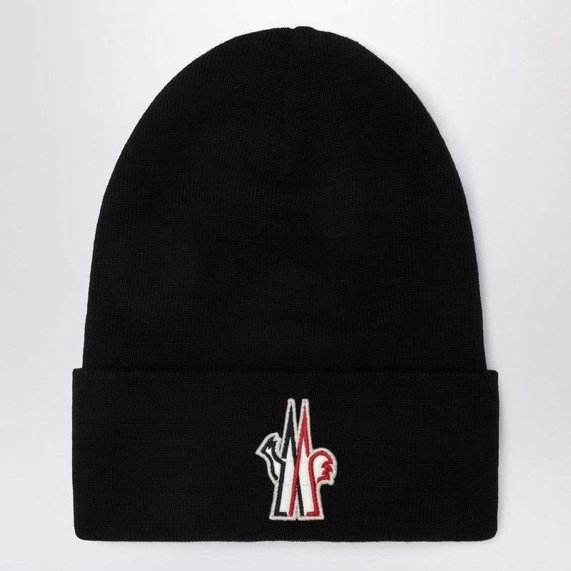 Moncler Grenoble Black Wool Hat With Logo Embroidery Men - 1
