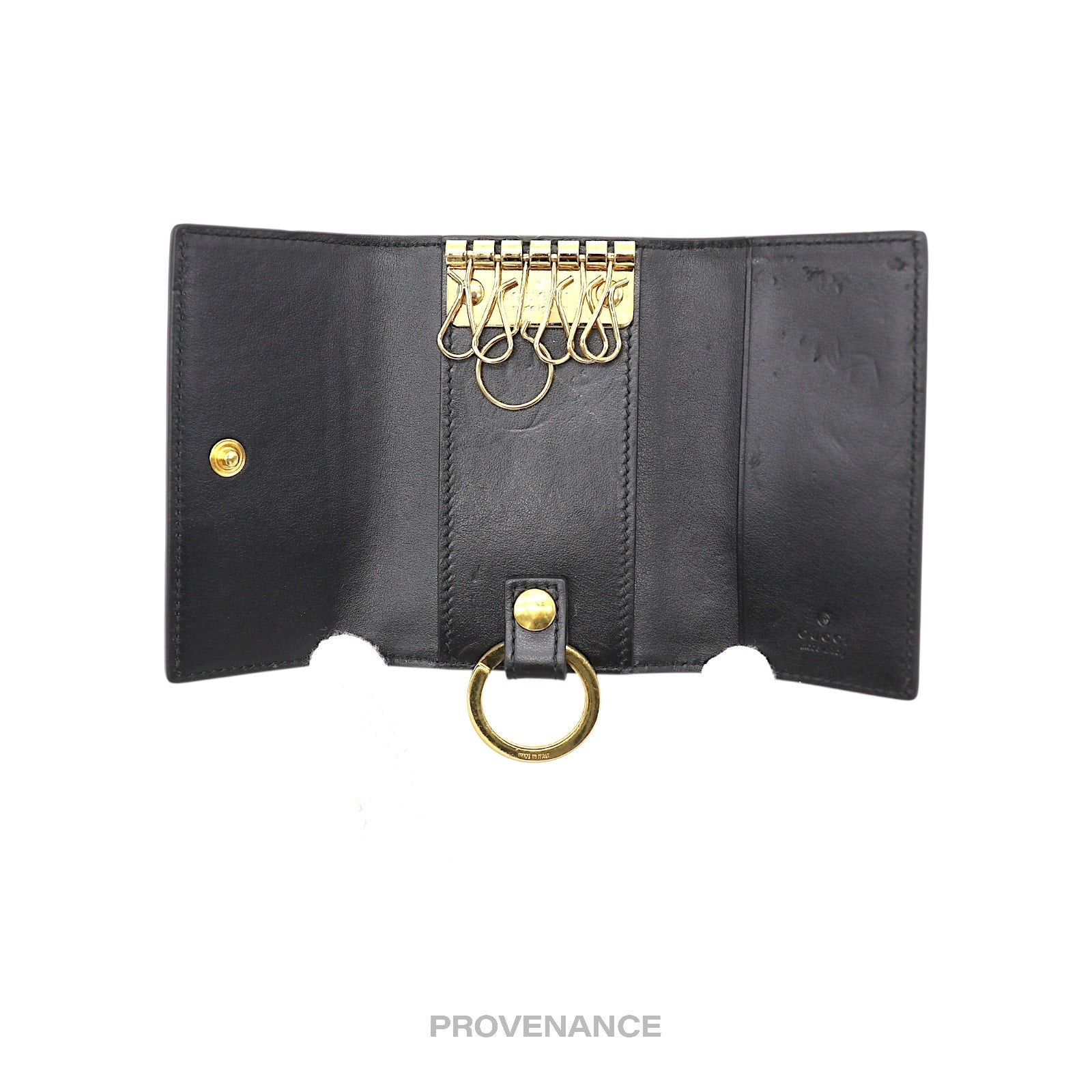 Gucci GG Vintage Logo 6 Key Holder - Black Leather Gold - 7
