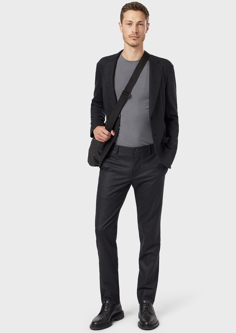 Stretch melange flannel flat front trousers 2