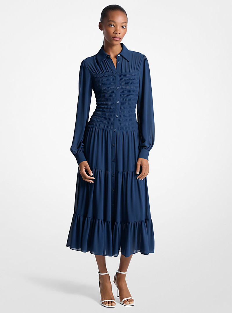 Smocked Georgette Shirtdress 1
