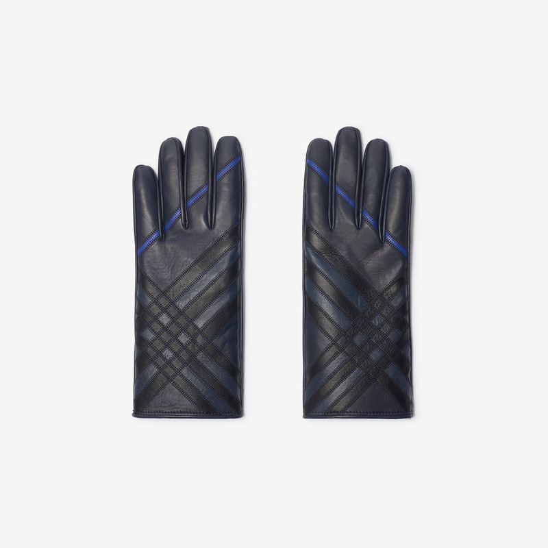 Check Intarsia Leather Gloves 1