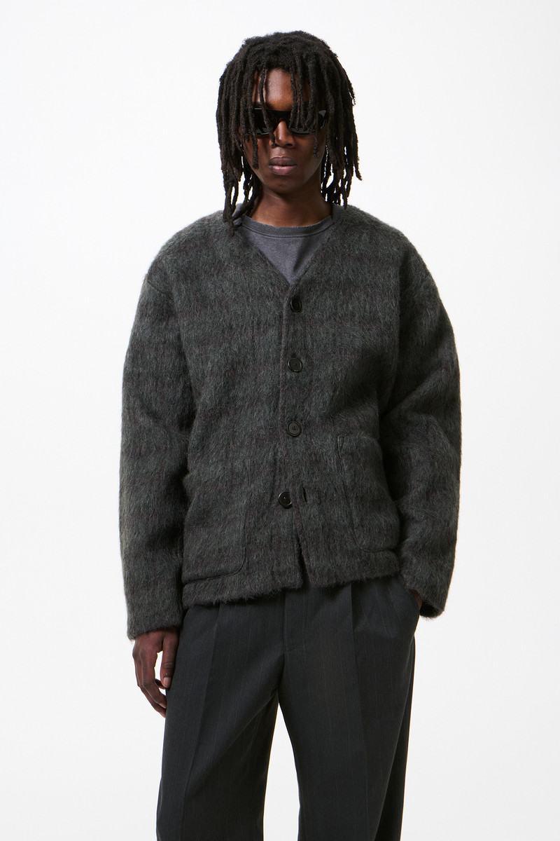 Our Legacy Cardigan Fuzzed Plum Check Hairy Wool outlook