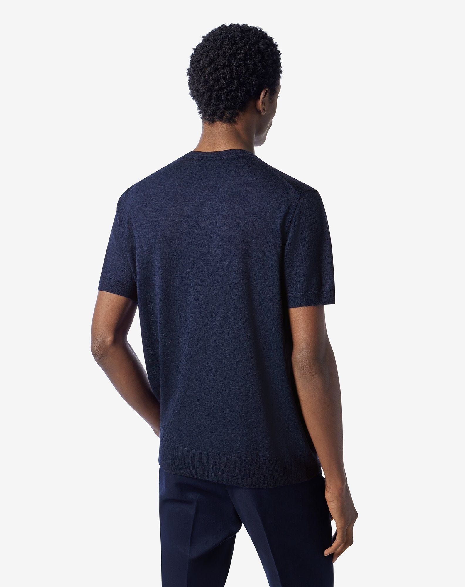 China blue linen and silk crew neck t-shirt - 3