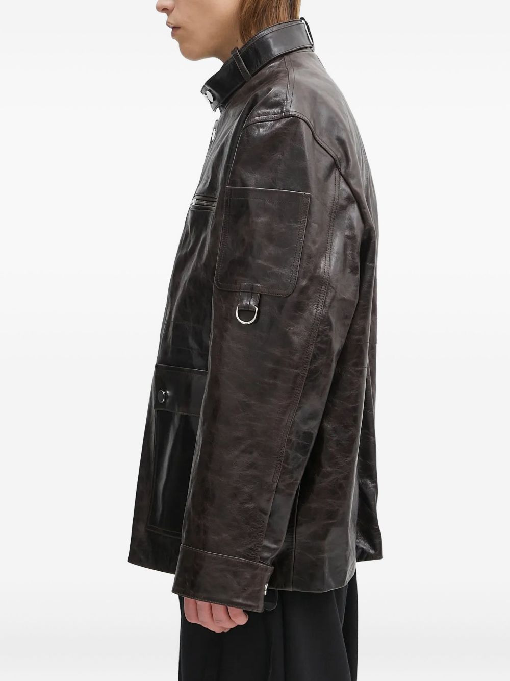 snap-fastening flap-pockets leather jacket - 2