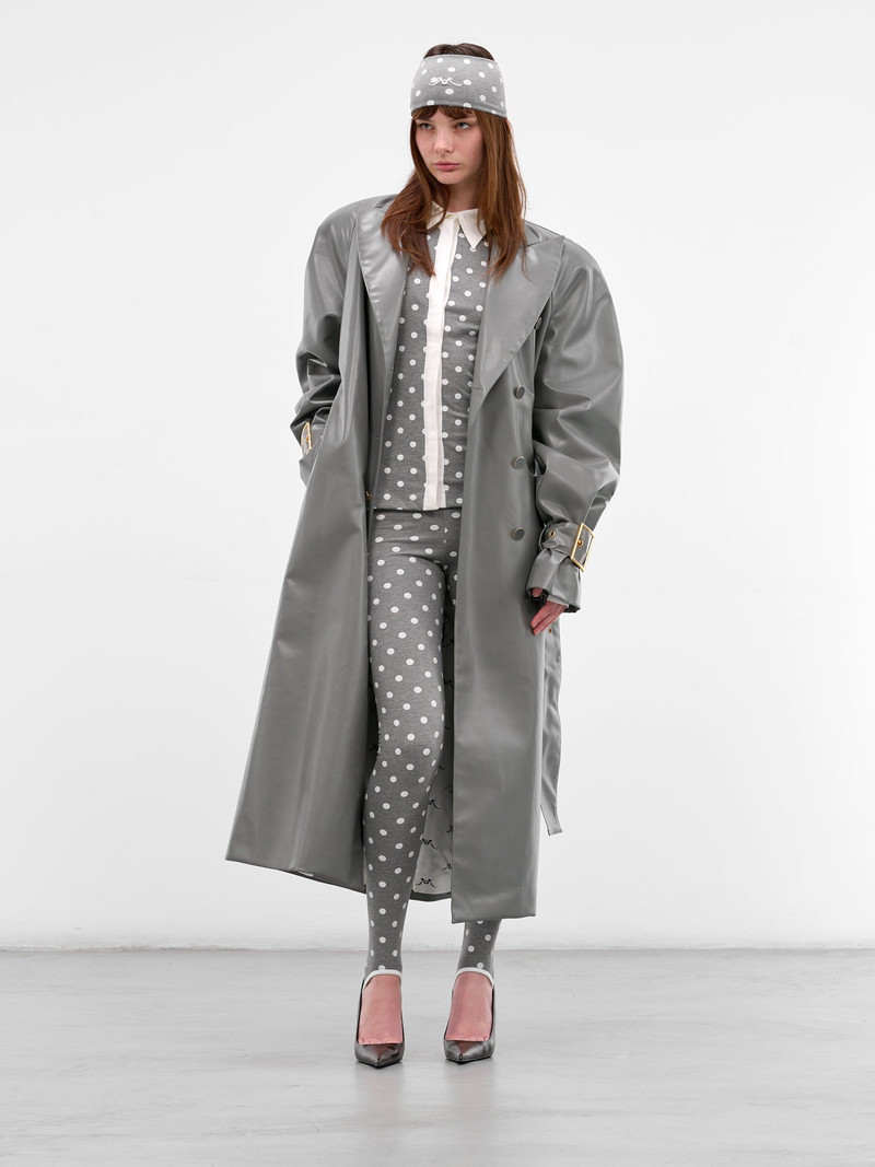 ROWEN ROSE Gray Eco Leather Oversized Trench Coat outlook