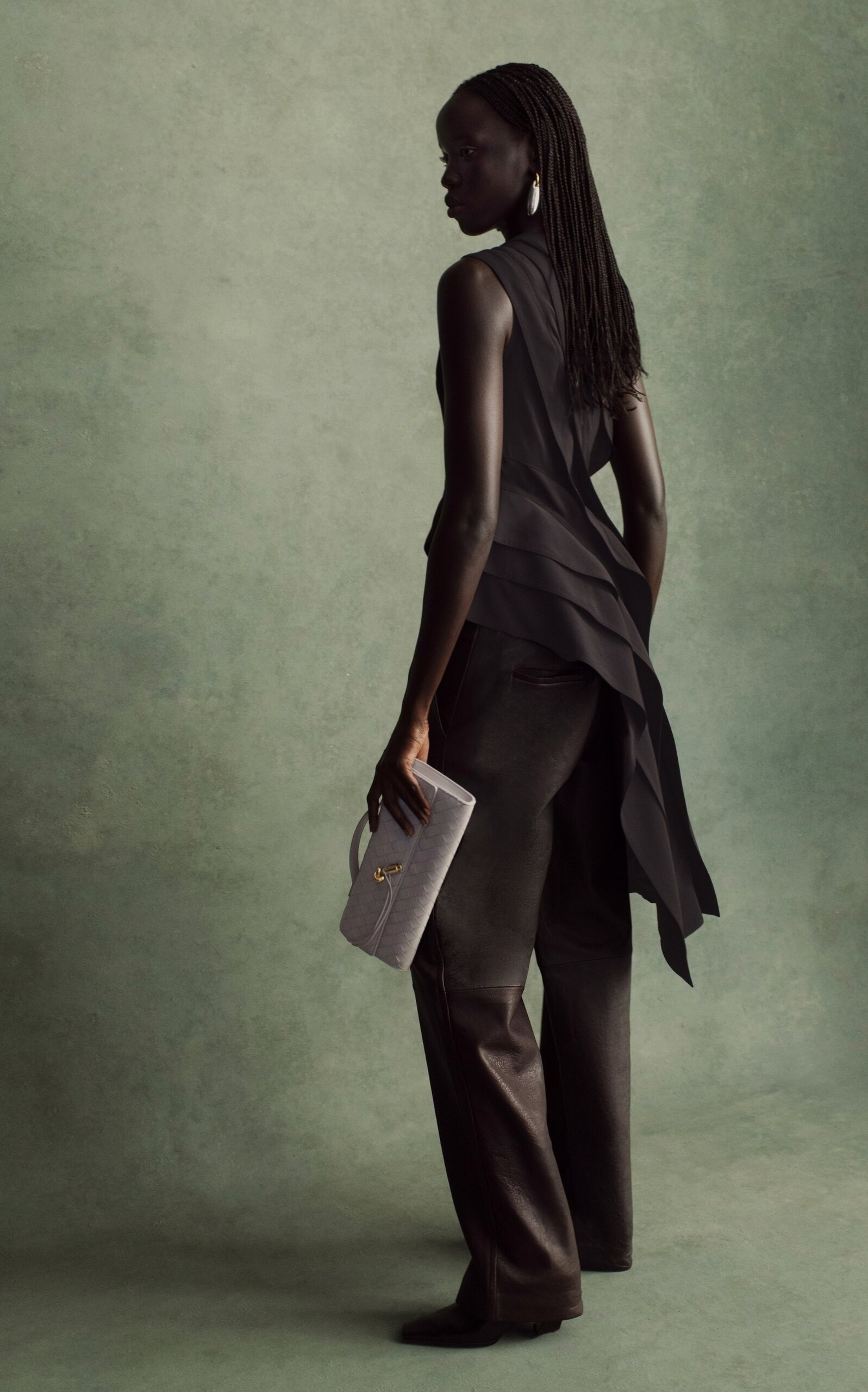 Mid-Rise Leather Barrel-Leg Pants black - 2