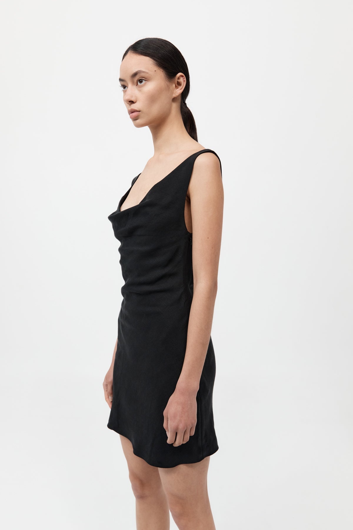 Double Drape Mini Dress - Black - 3