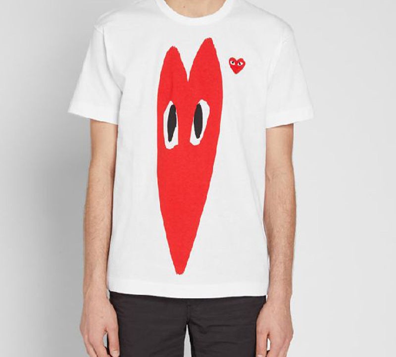 COMME des GARCONS PLAY Long Heart Printing Short Sleeve 'White Red' AZ-T224-051-1 - 2