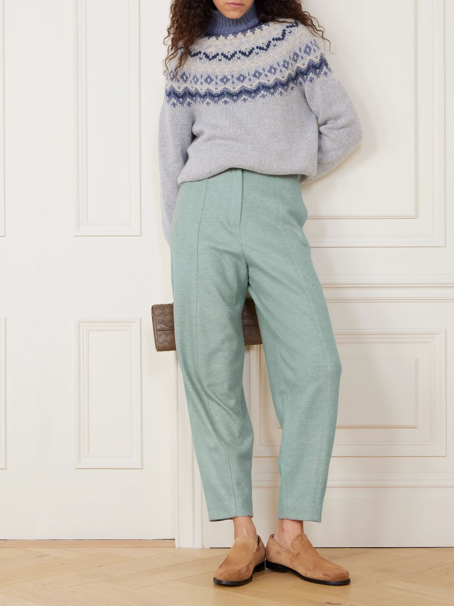 Pleated tapered cashmere-blend pants Mint - 2