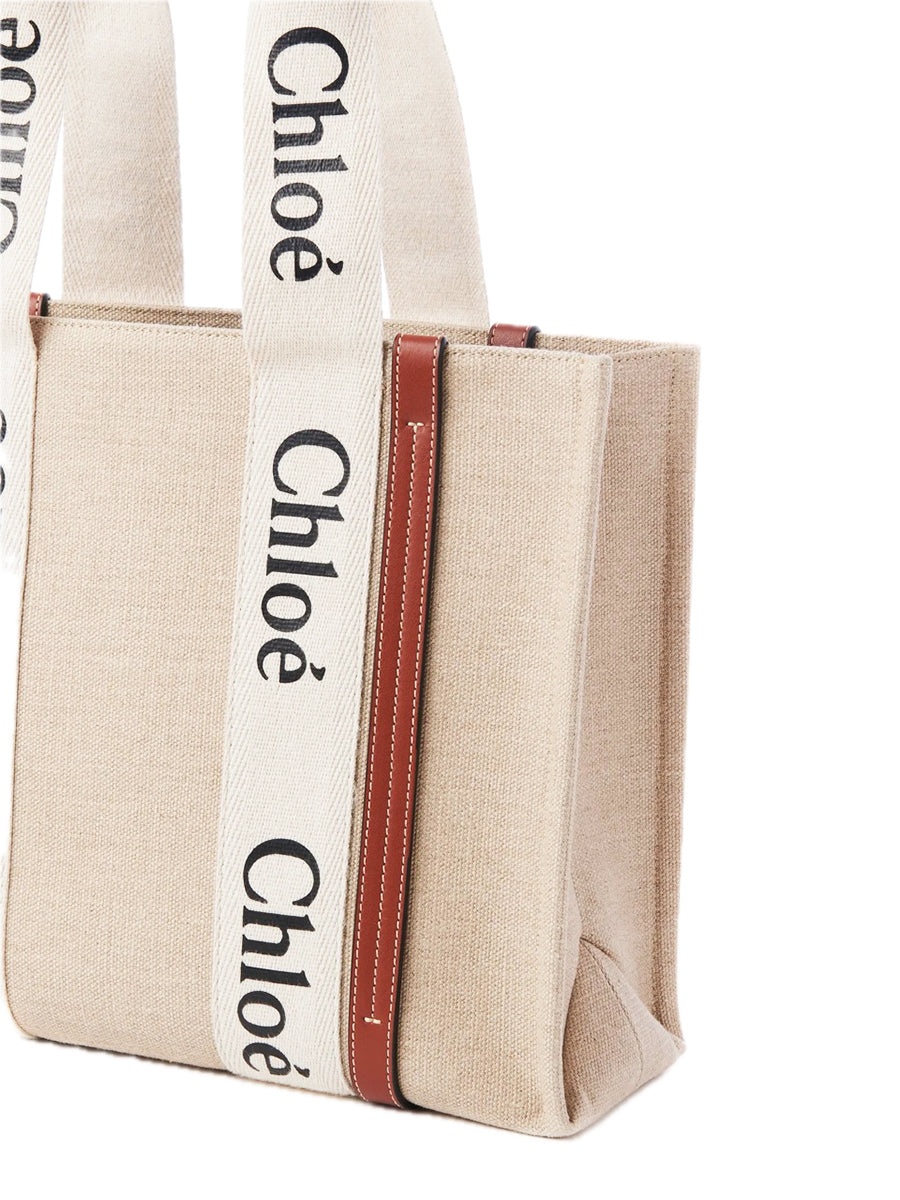 Medium Woody Tote Bag in Linen White/Brown - 2