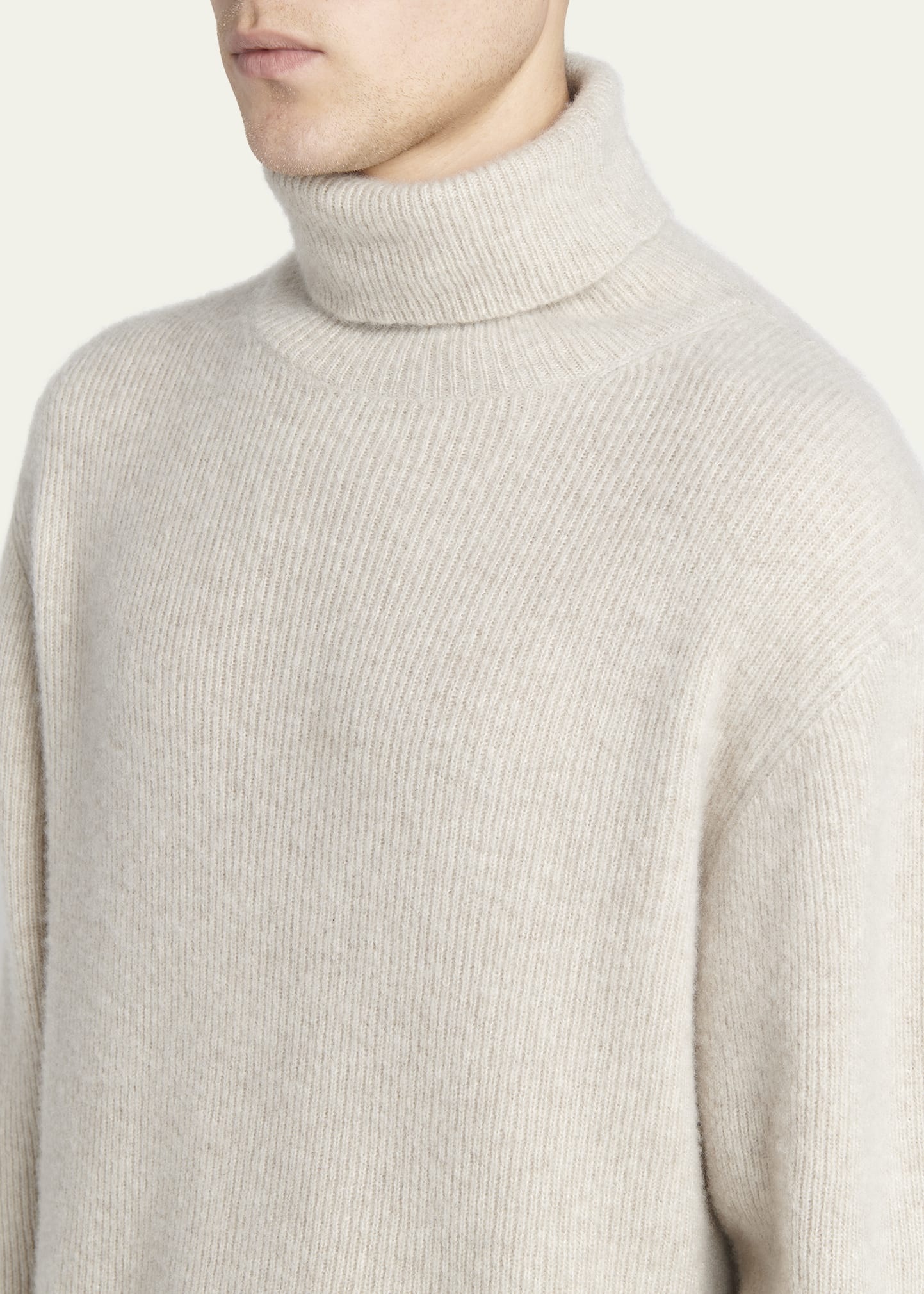 Men's Brushed Cashmere Rolled Turtleneck Sweater - 5