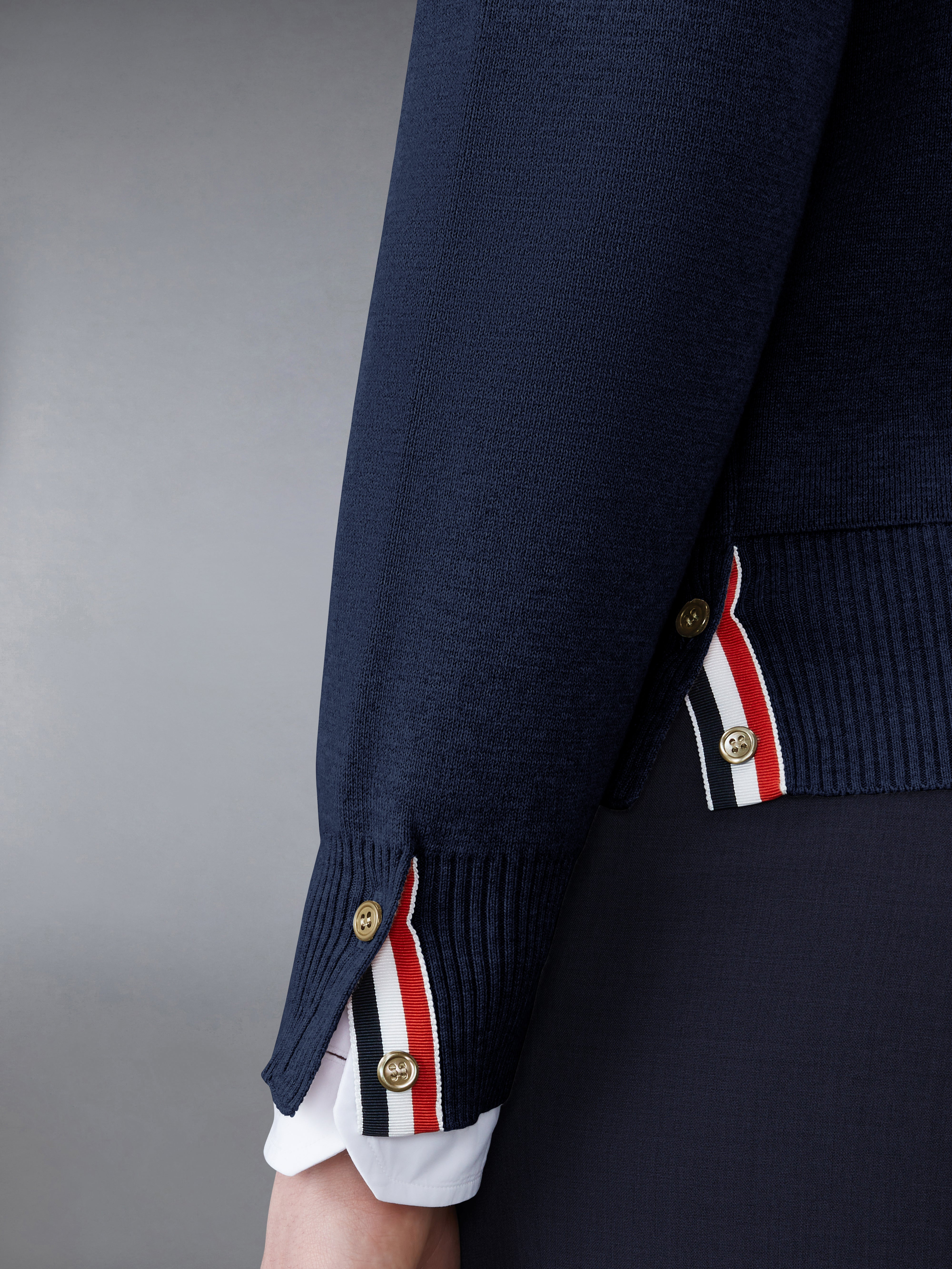 Navy Cotton Milano Stitch Stripe Armband Crewneck Pullover - 4