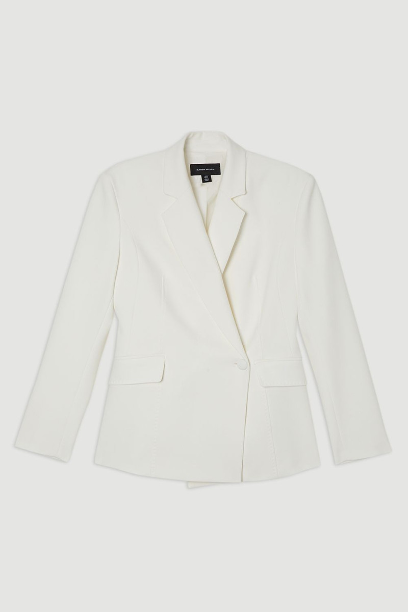 Compact Stretch Stab Stitch Asymmetric Wrap Tailored Blazer 4