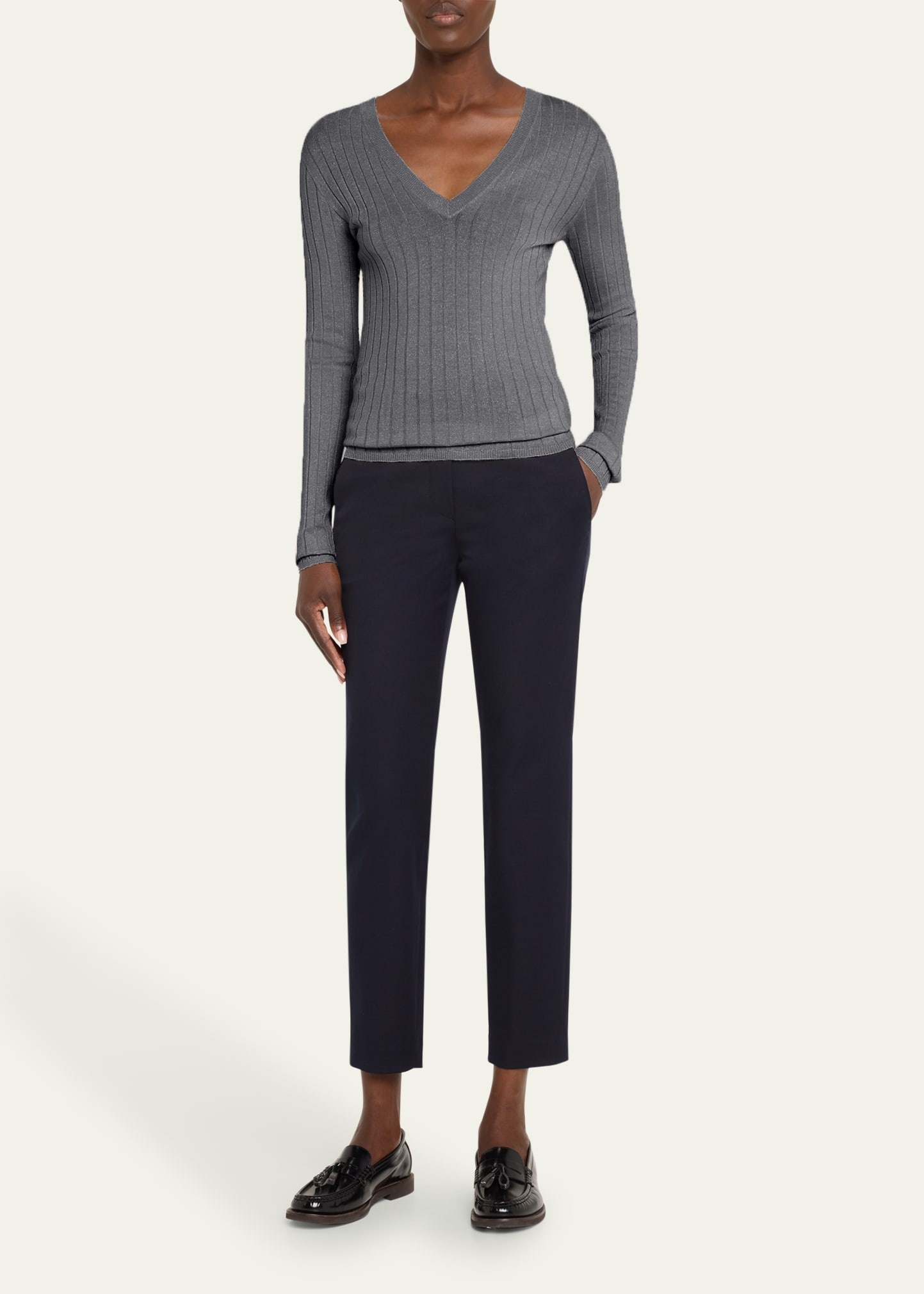 Cashmere-Blend Lurex Ribbed Knit Top - 2