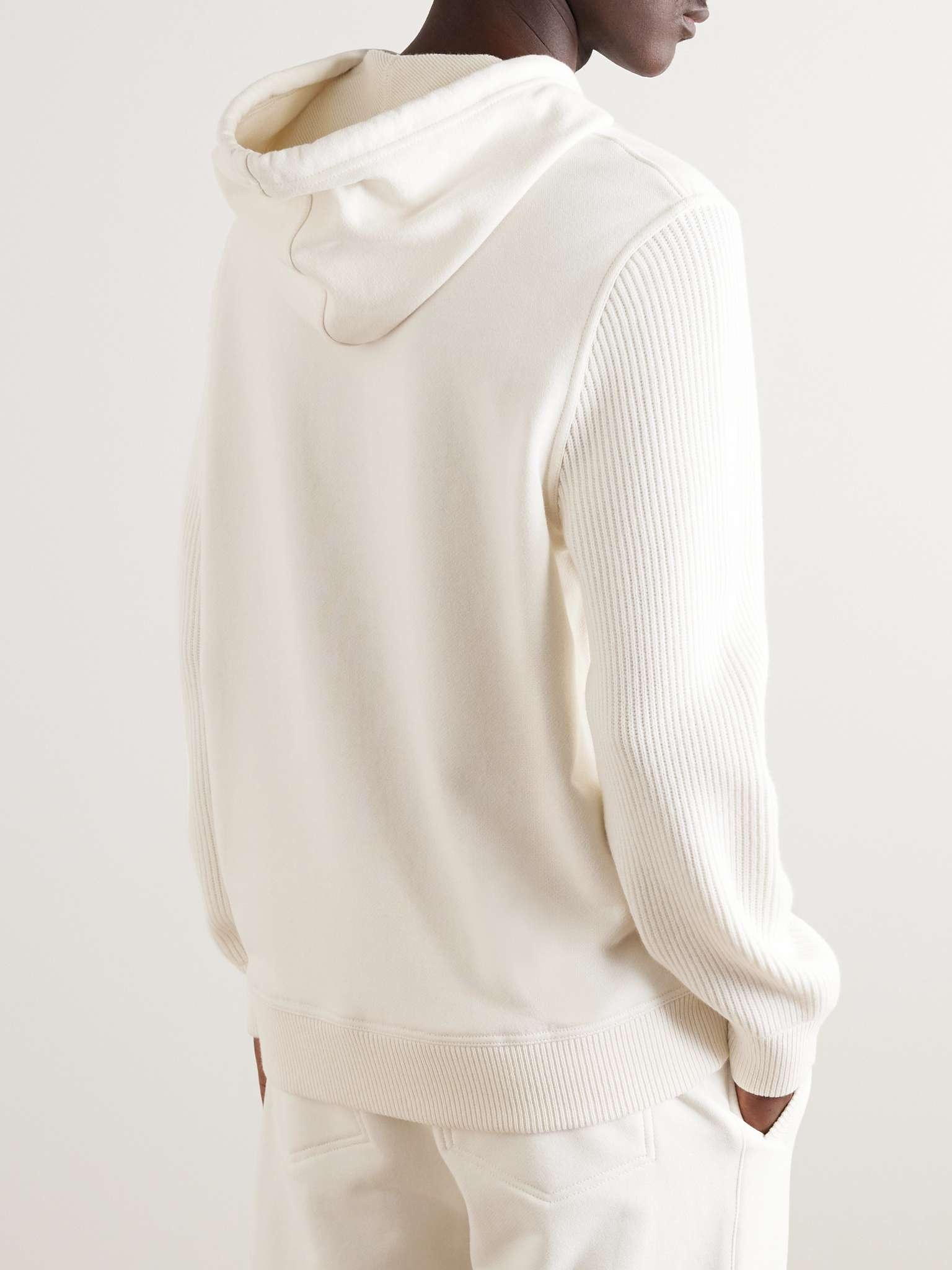 Brushed Cotton-Jersey and Ribbed Virgin Wool, Cashmere and Silk-Blend Hoodie - 3