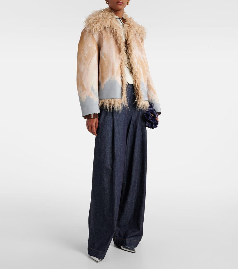Dries Van Noten Printed faux fur-trimmed jacket outlook