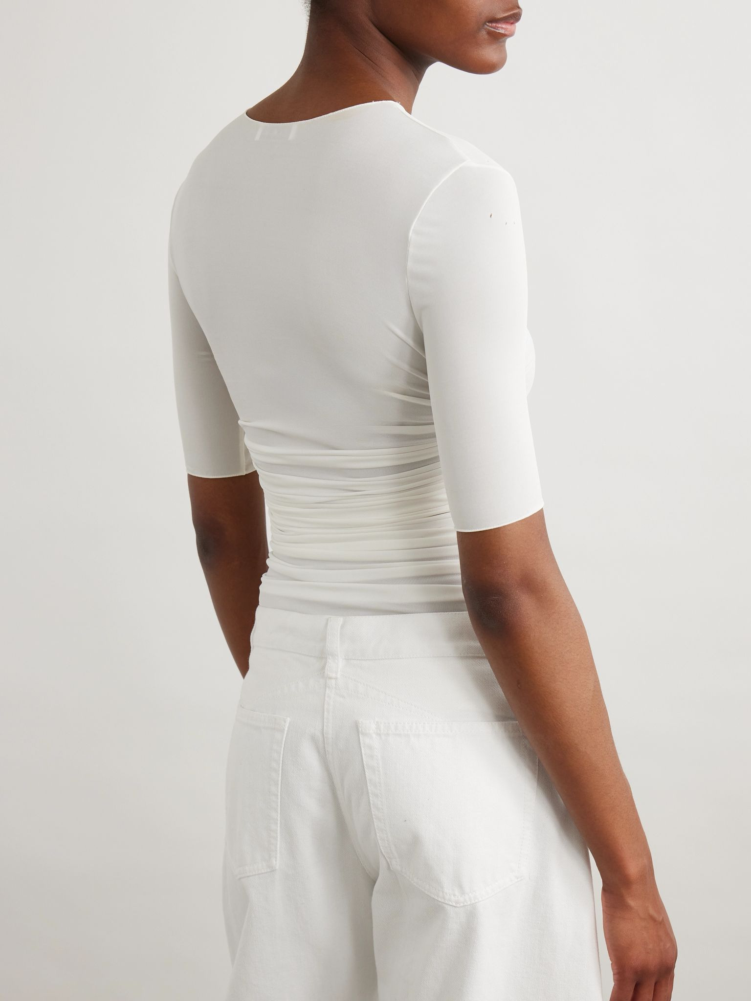 Ruched stretch-jersey T-shirt White - 4