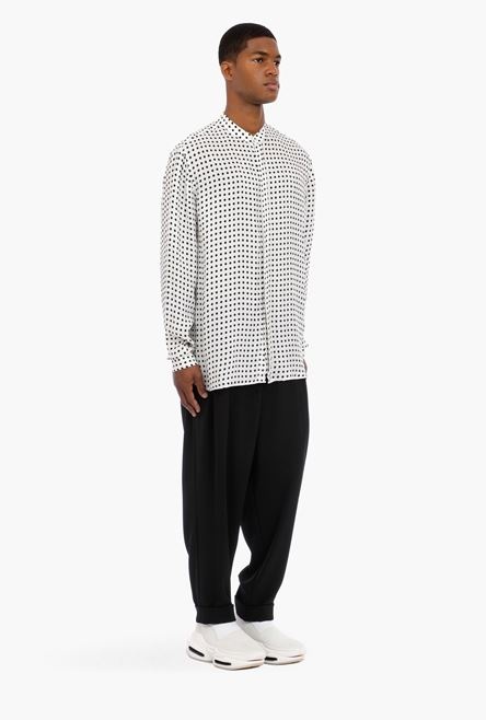 Oversized white cuprammonium rayon shirt with black polka-dots - 7
