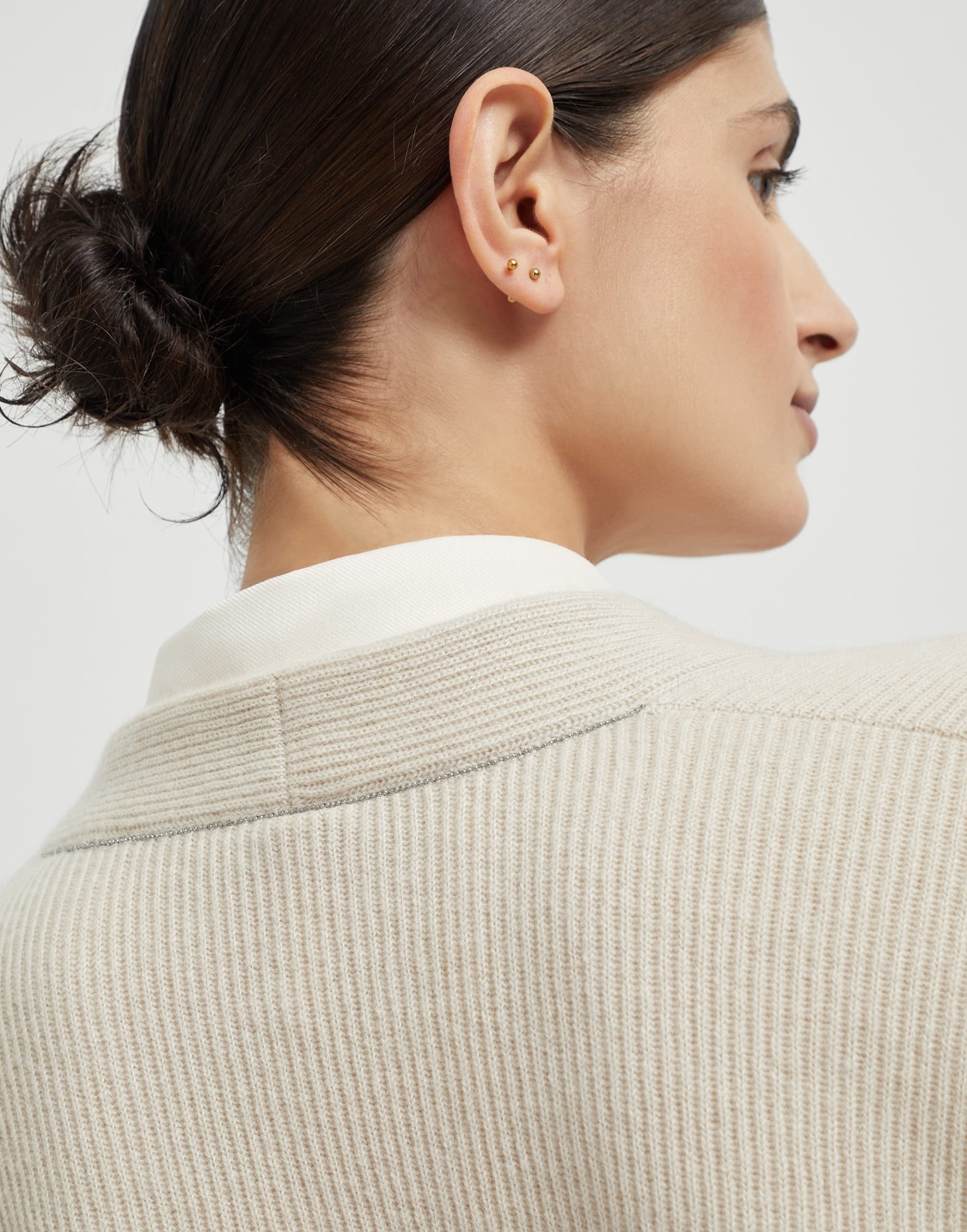 Cashmere English rib cardigan with detachable blouse and monili - 3