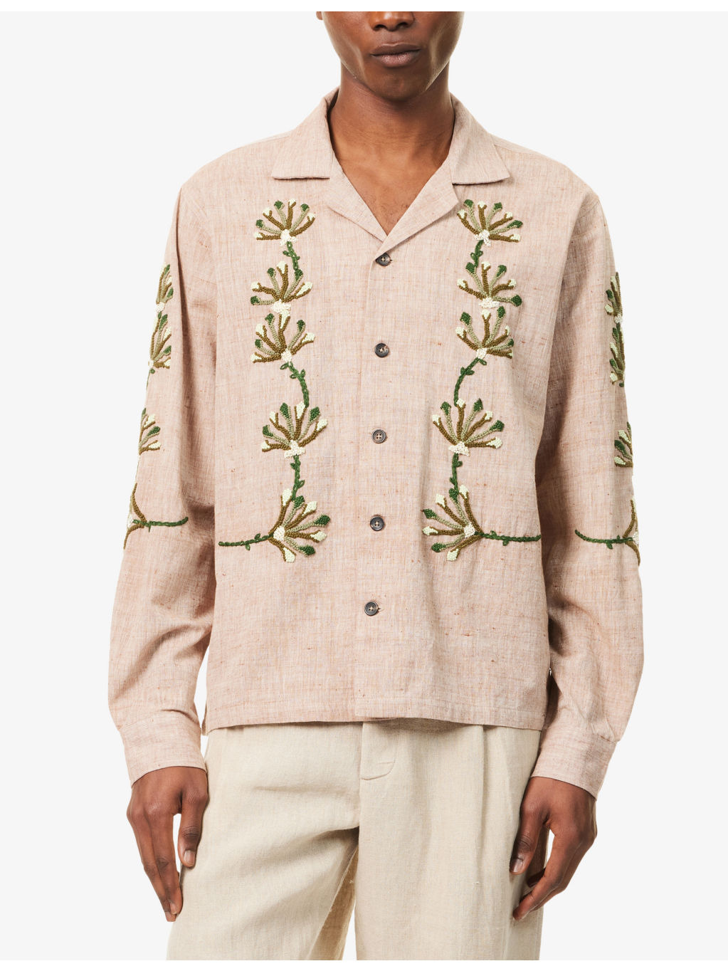 Embroidered-Motif Notched-Collar Cotton Shirt - 3