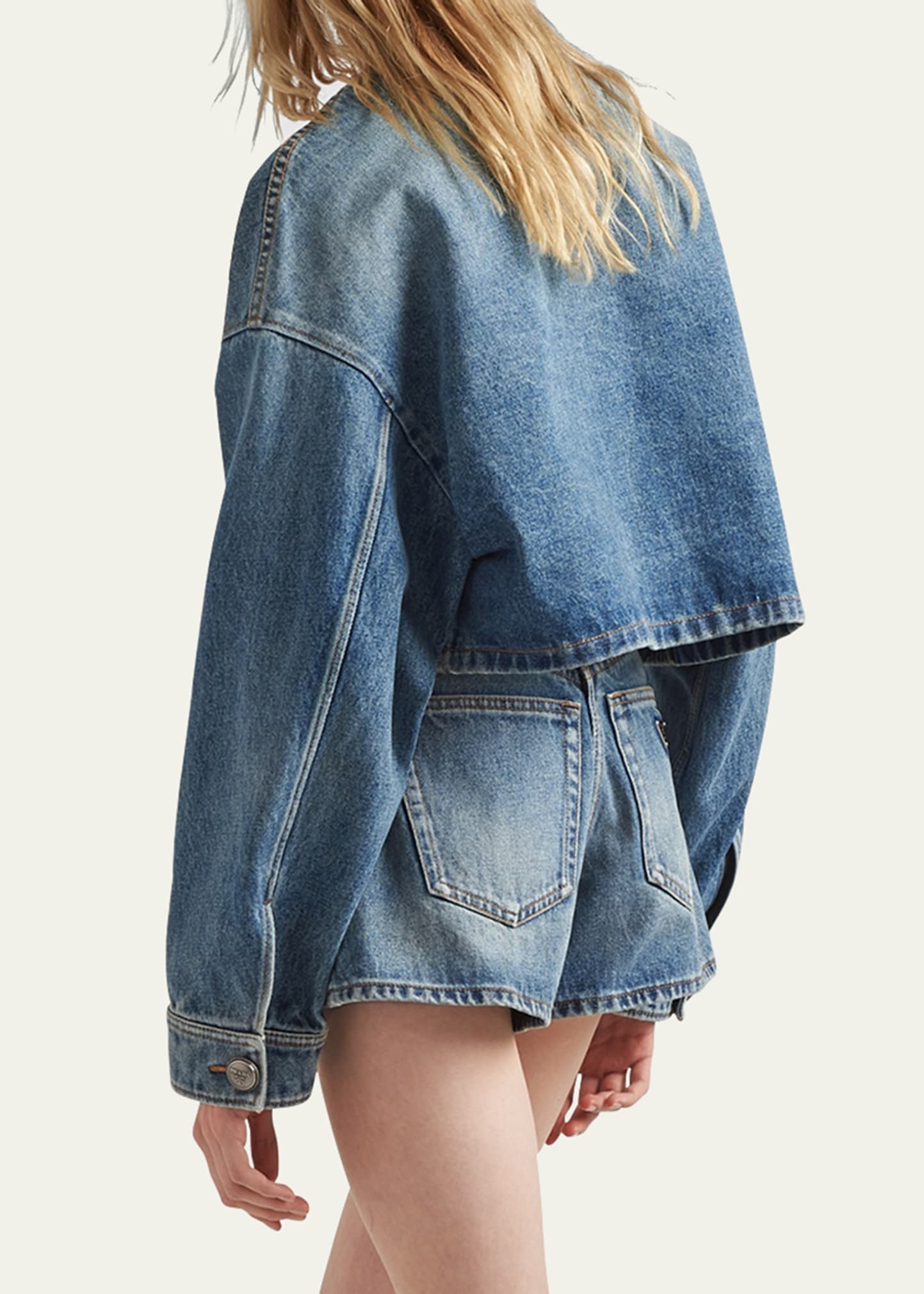 Crop Collarless Denim Jacket - 3