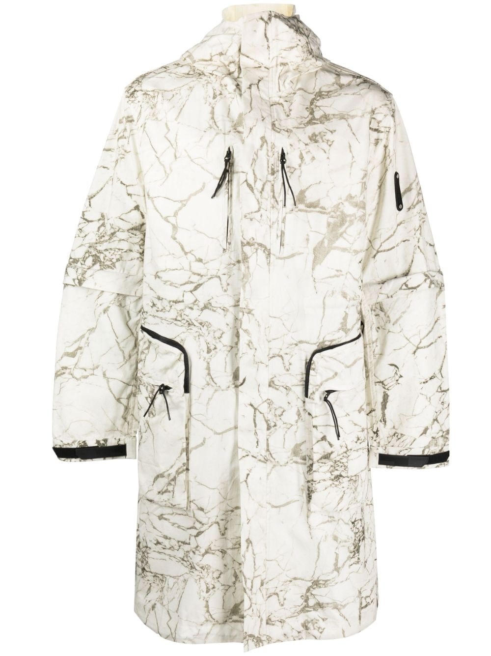 Overset marble-print parka coat - 1