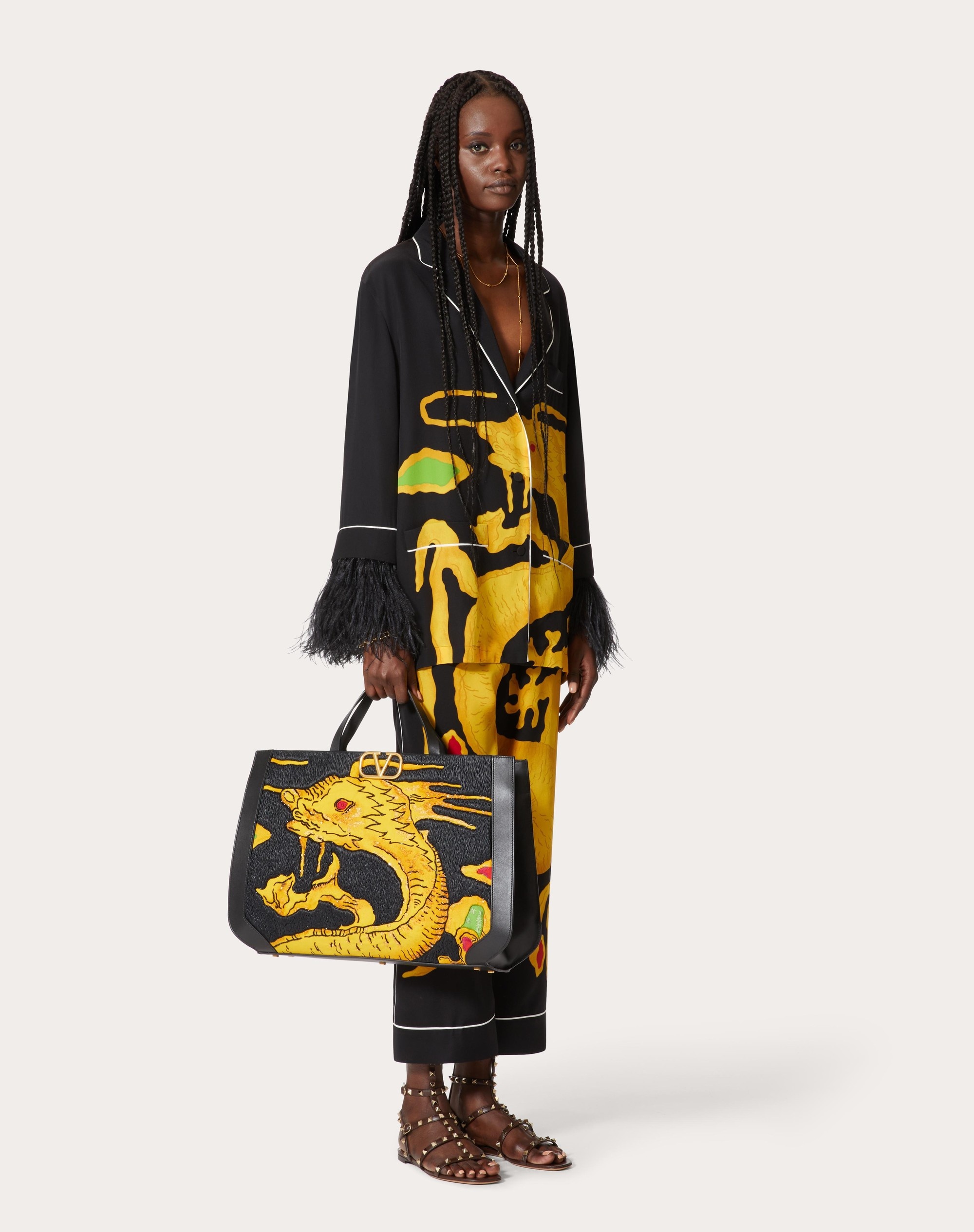 DRAGO RE-EDITION PRINT CREPE DE CHINE SHIRT WITH FEATHER EMBROIDERY - 2