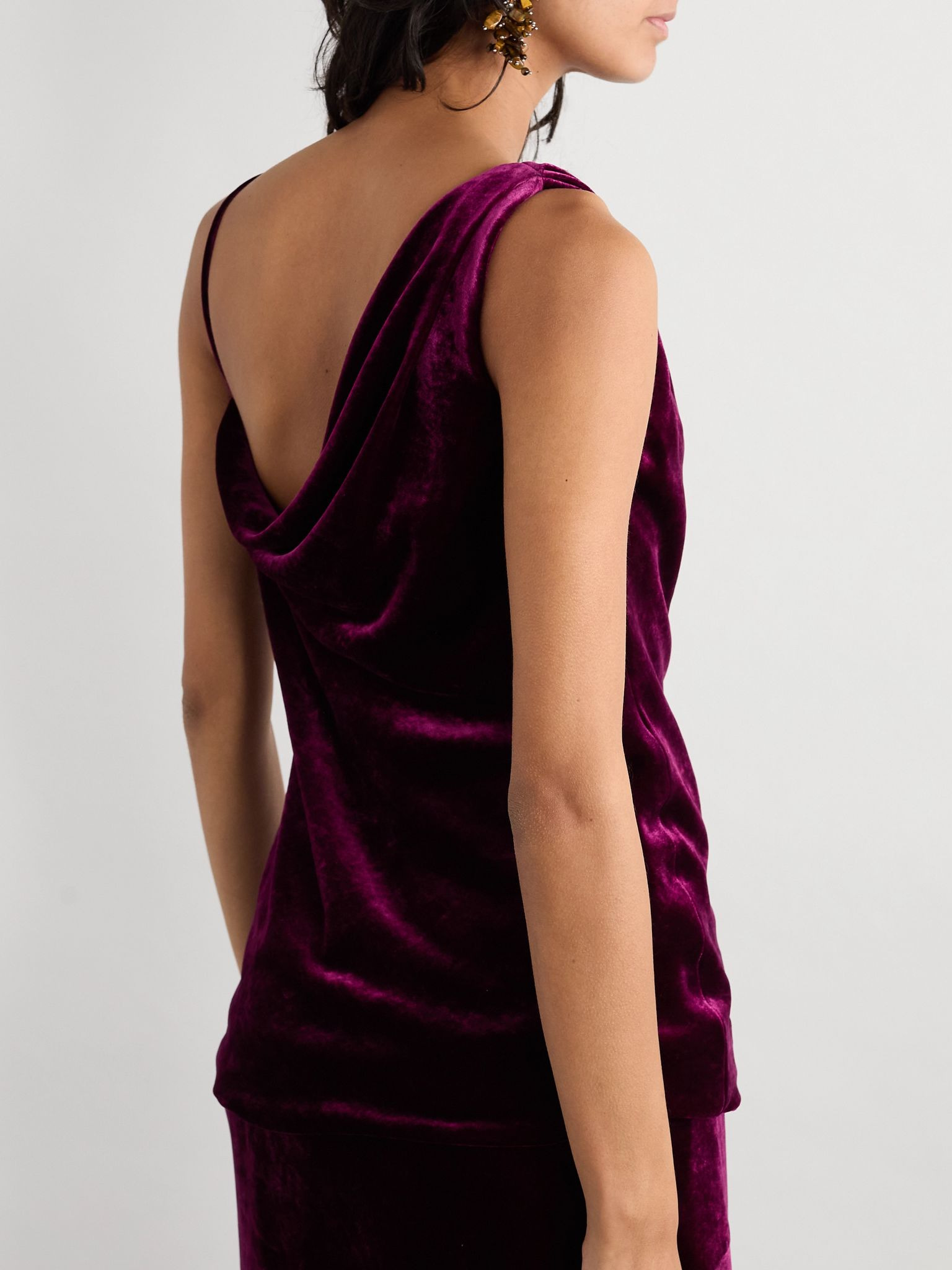 Asymmetric draped velvet top Burgundy - 3