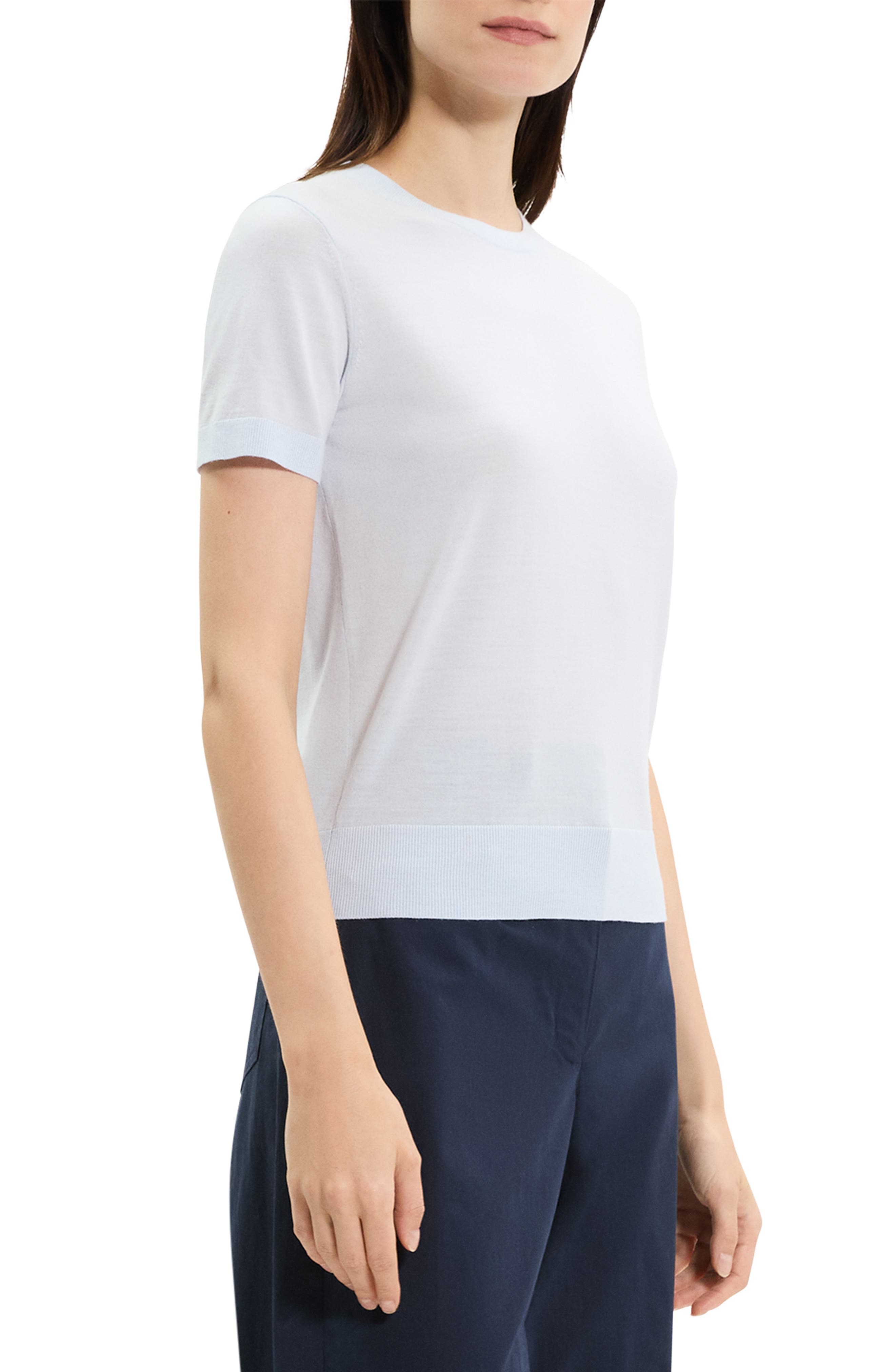 Theory Regal Short Sleeve Wool Sweater in Mist at Nordstrom - 3