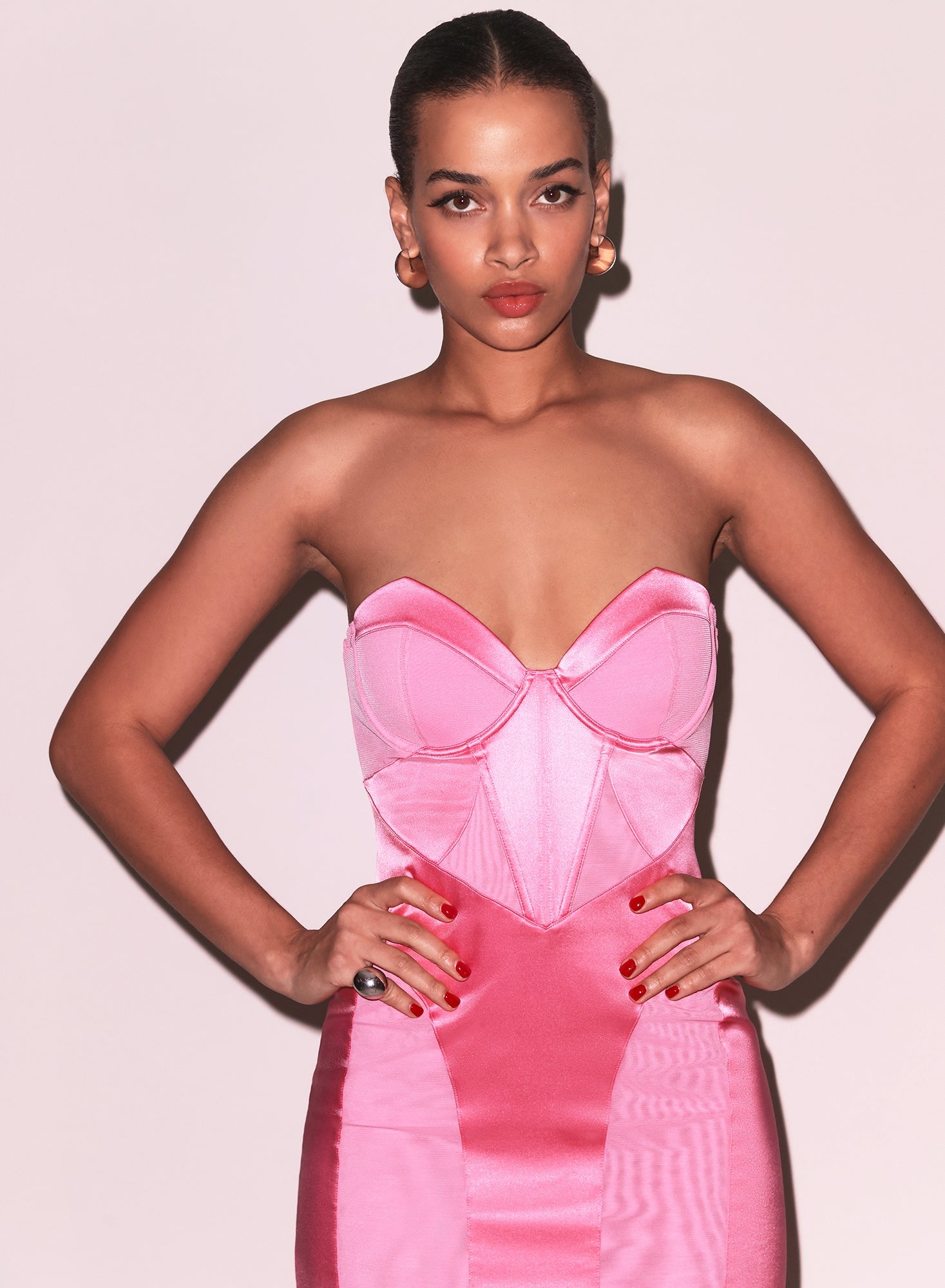Satin & Mesh Bustier Midi Dress - 7