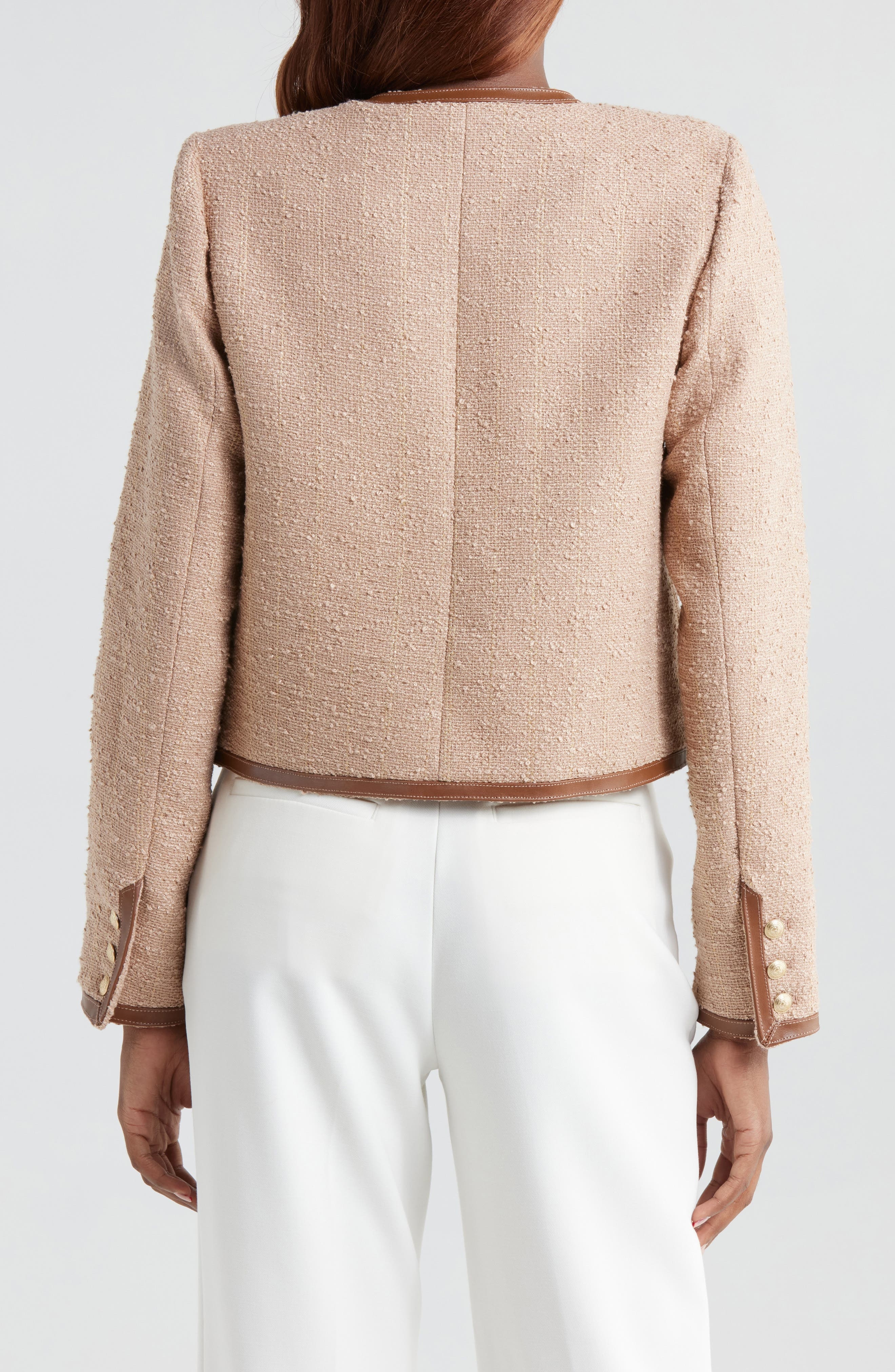 L'AGENCE Zaya Faux Leather Trim Jacket in Cappuccino/Gold Stripe at Nordstrom - 2