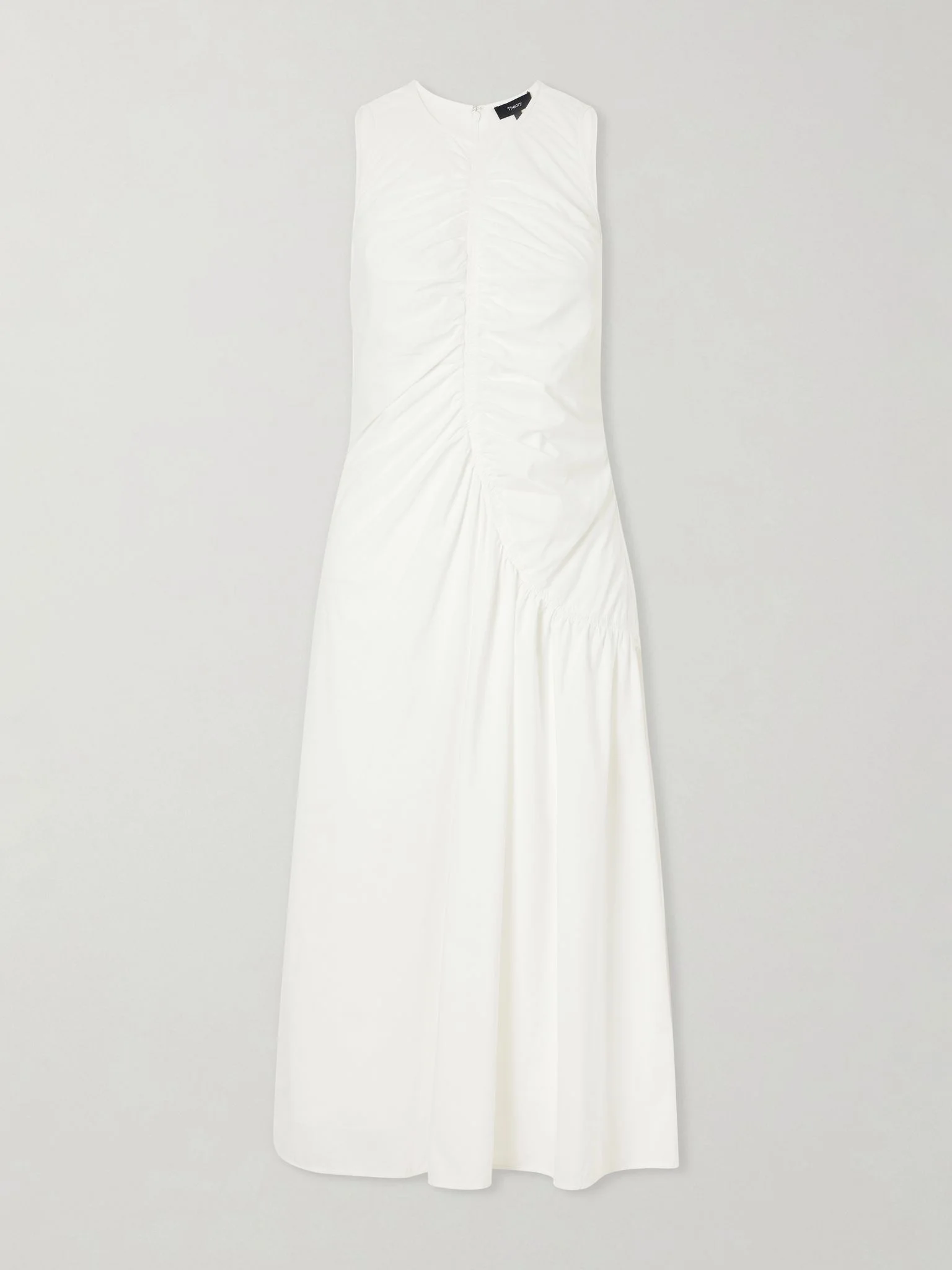 Ruched cotton-blend sateen midi dress White - 1