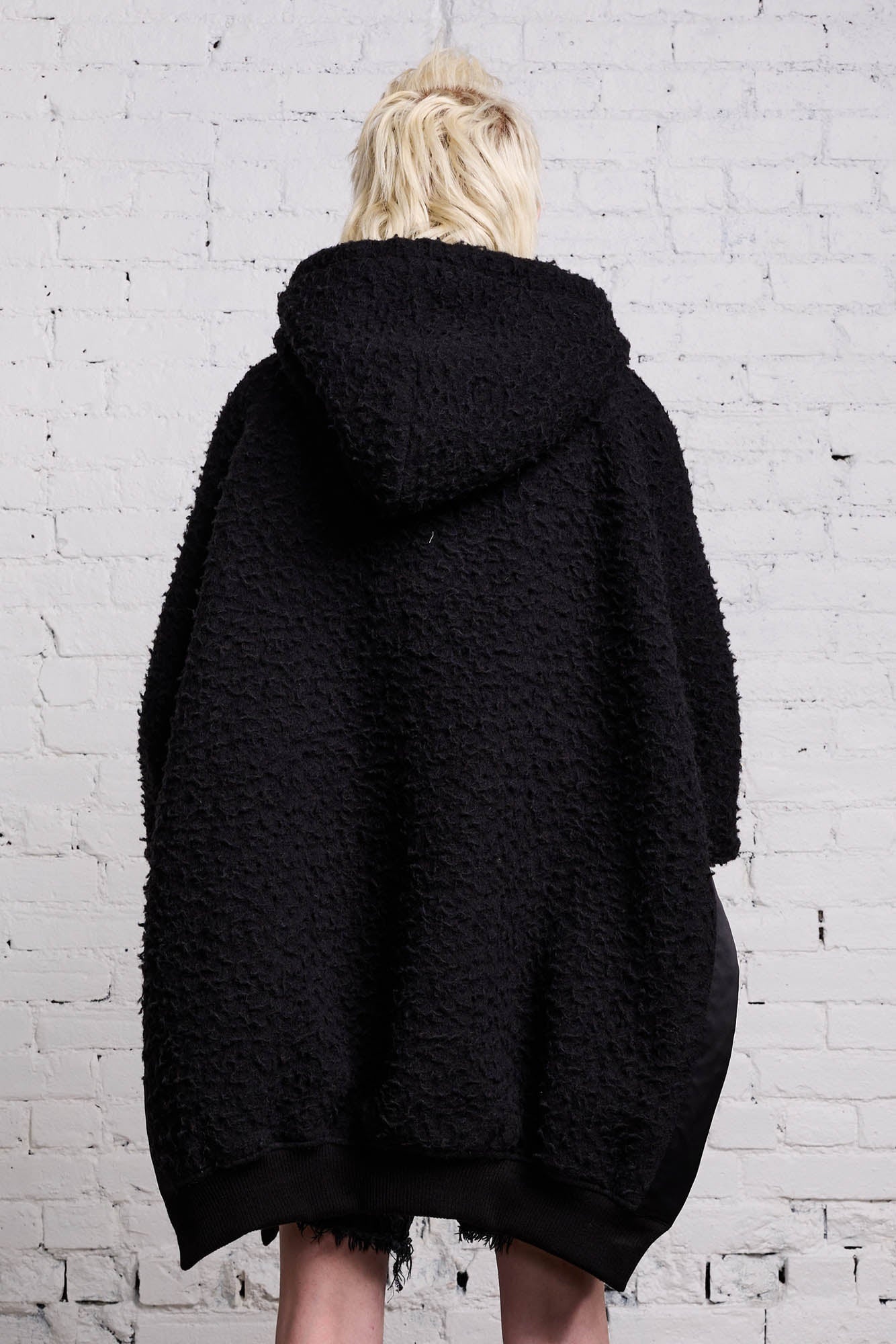 OVERSIZED HOODIE CAPE - BLACK WOOL - 7