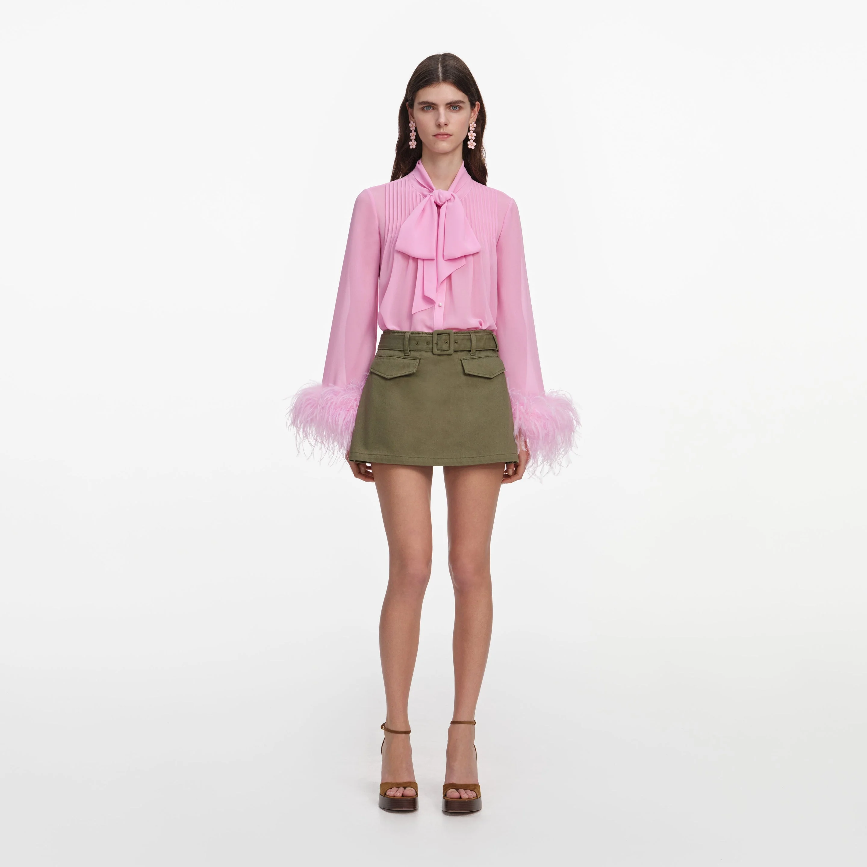 Khaki Denim Utility Skort - 1