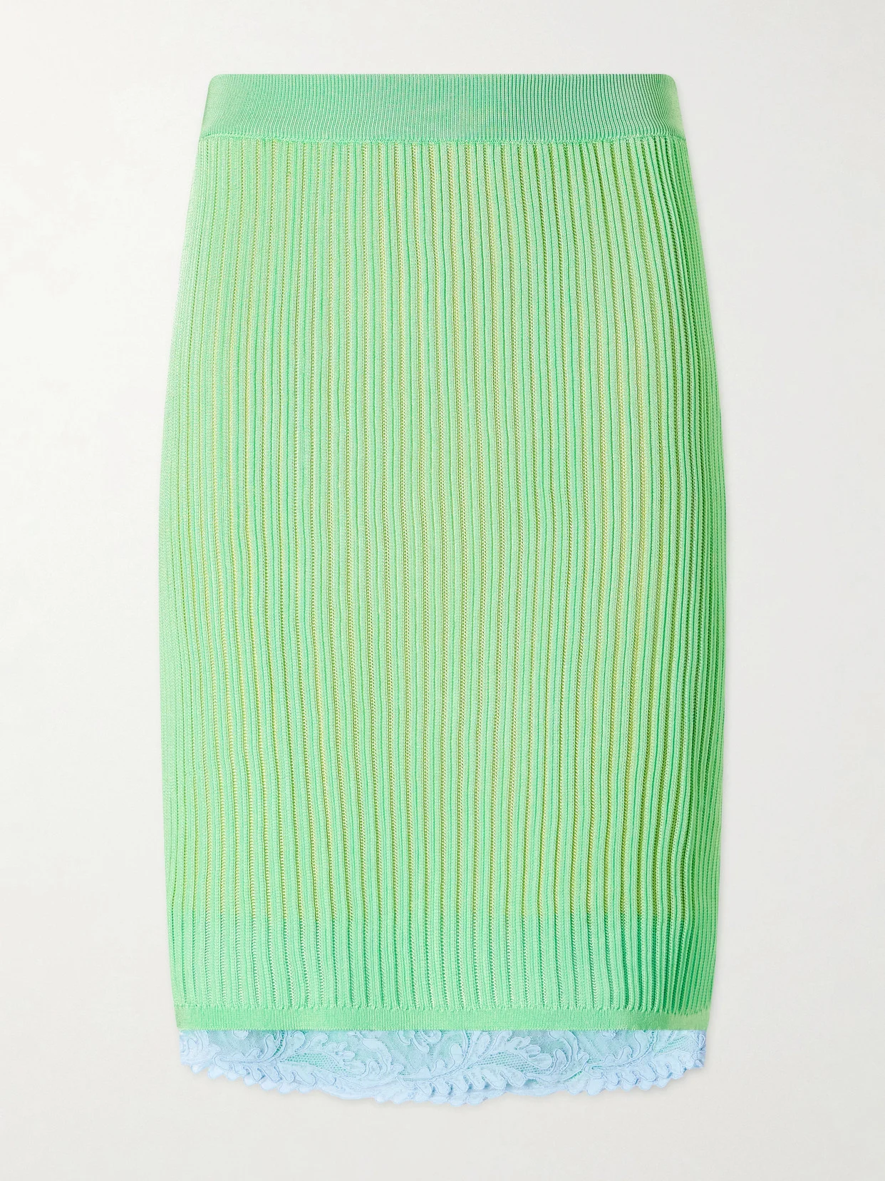 Lace-trimmed Ribbed-knit Midi Skirt - 1